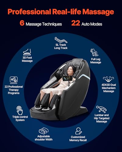 VEVOR Massage Chair, 4D Full Body Zero Gravity Recliner with SL Track, Yoga Stretch, AI Voice Control, Heat, Foot Roller, Retractable Pedal, 36 Airbags, LCD, Armrest Controls, Rolling Base