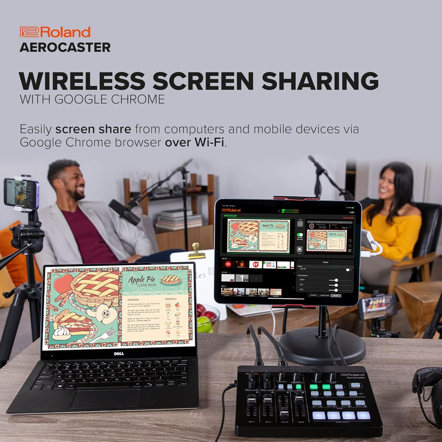 Roland AeroCaster Live Streaming System – Powerful Wireless Multi-Camera Production Solution with Hardware Controller/Audio Interface and Full-Featured iPad app.