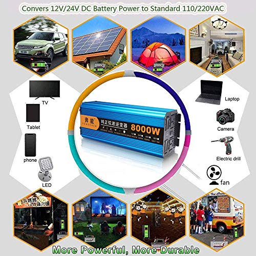DC 12V 24V to AC 240V Voltage Converter, for Family Truck Car Pure Sine Wave Inverter, AC Socket and USB Interface