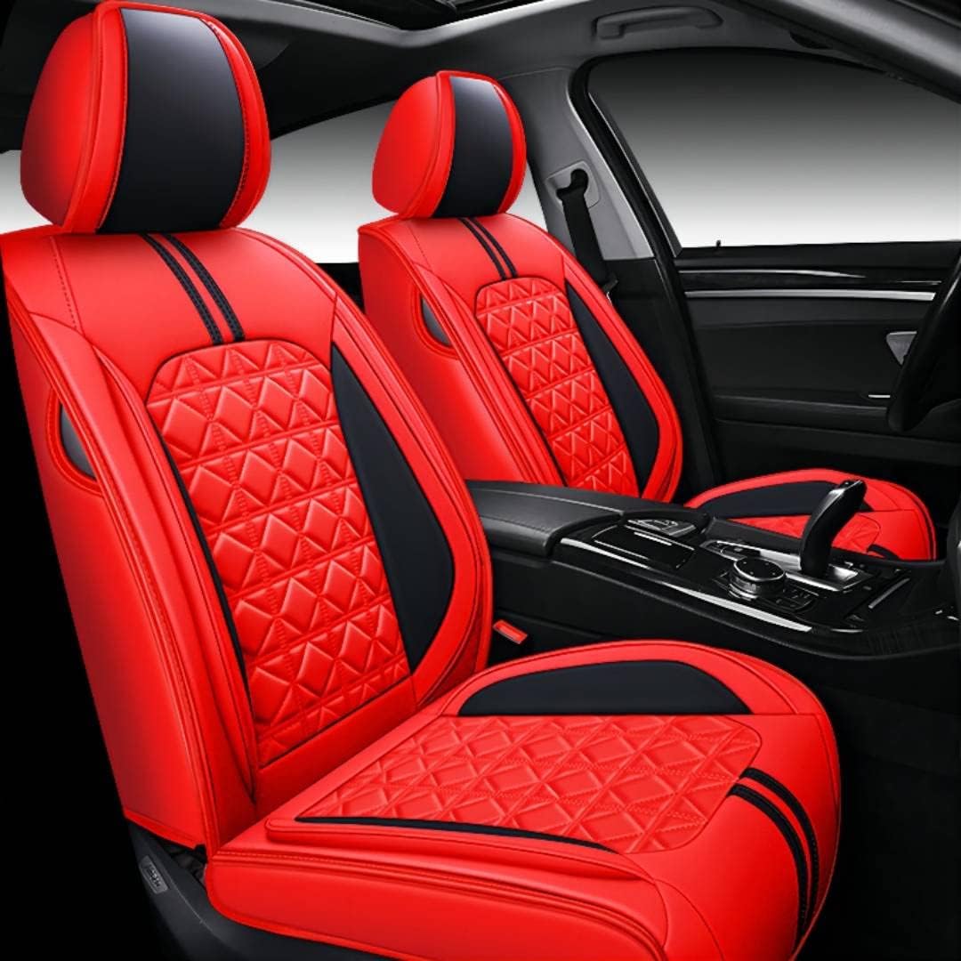 BGYFDU01 Seat Cover 5-Seater Full set, Universal Type, Suitable For Most Cars, Cars, SUV, Trucks, Pickup Ttrucks, Airbags Compatible With Synthetic Leather Car Seat Cushion Protectors (Black and pink)
