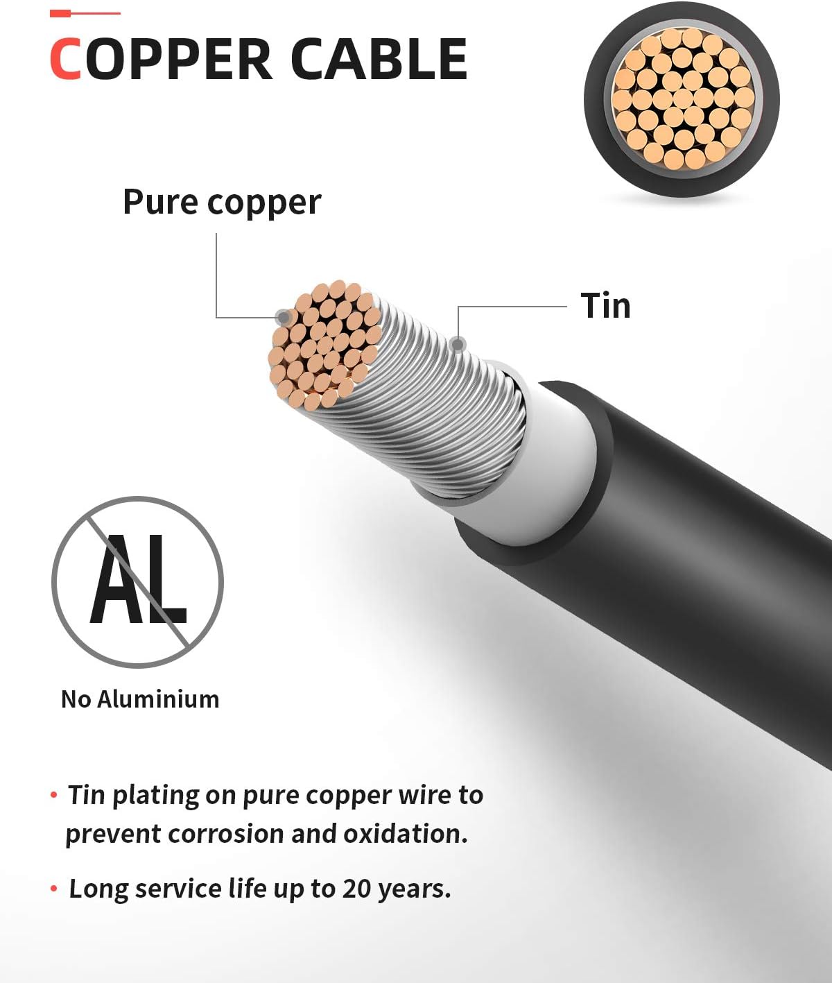 BougeRV 20 Feet 10AWG Solar Extension Cable with Female and Male Connector with Extra Free Pair of Connectors Solar Panel Adaptor Kit Tool (20FT Red + 20FT Black) Pack of 2