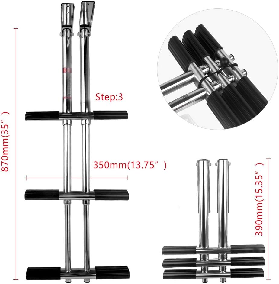 3 Step Pontoon Boat Dive Ladder, Stainless Steel Telescoping Ladder, 3 Step Marine Dual Vertical Ladder for Marine Yacht
