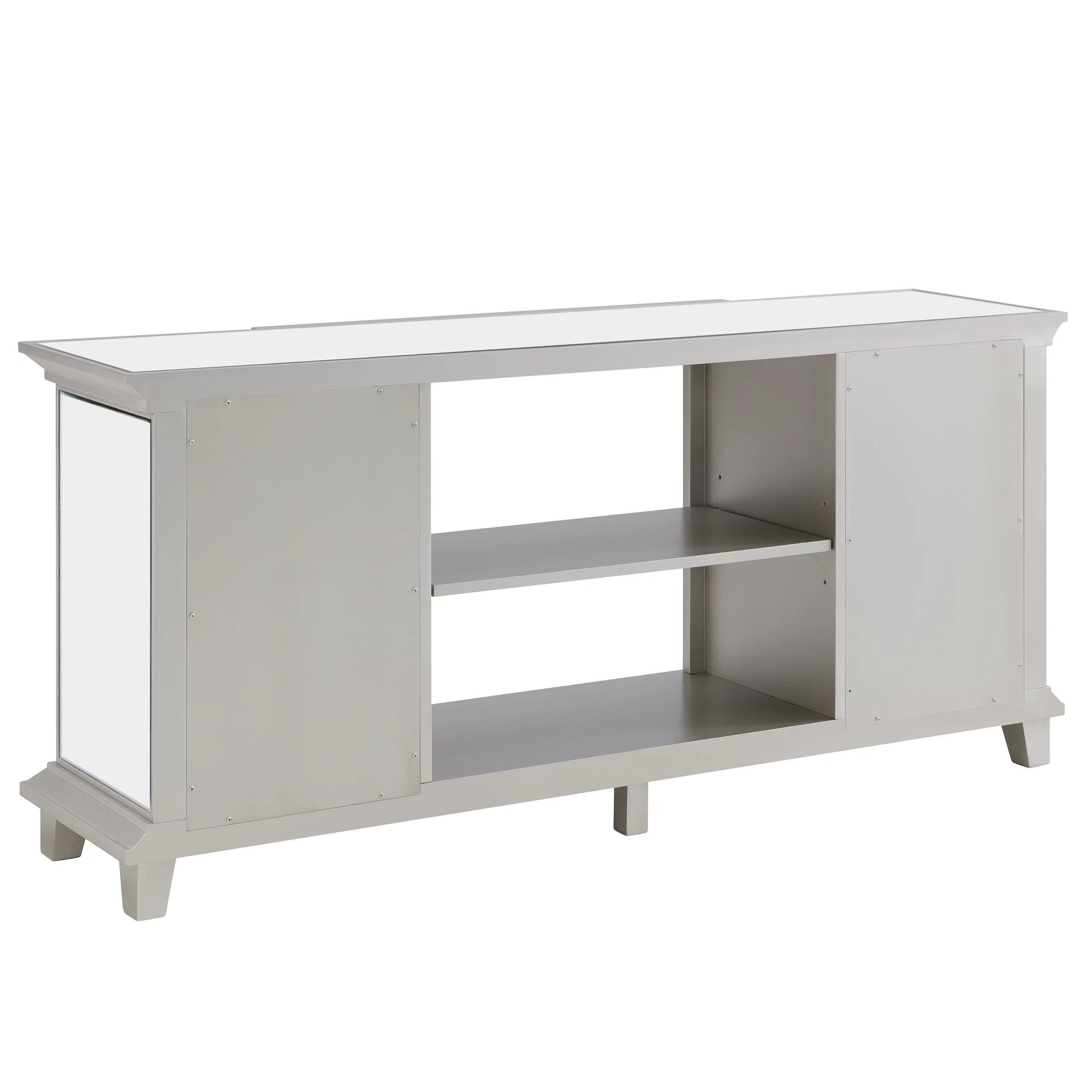 SEI Paddington Glam style Mirrored Media Console w/ Storage in Mirror and silver finish