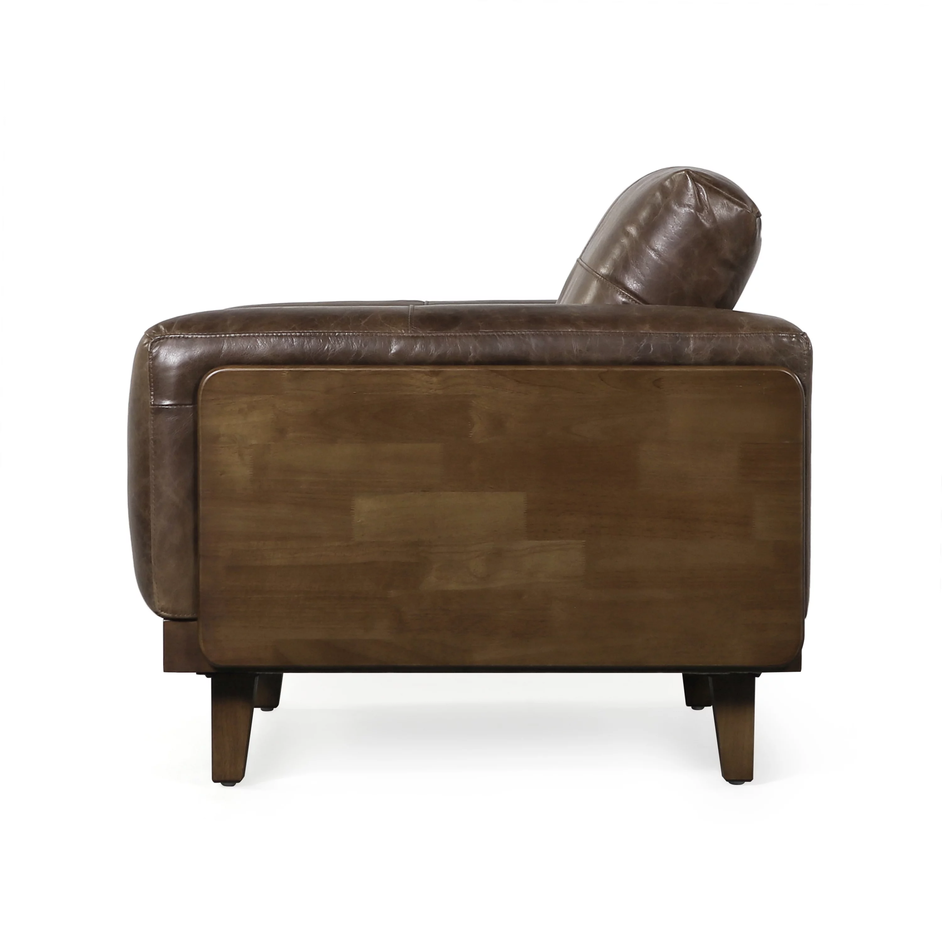 GDF Studio Connor Contemporary Upholstered Oversized Club Chair, Espresso Leather and Dark Walnut
