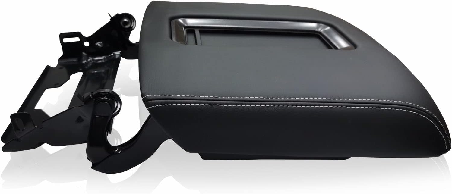 WHYQL Center Console Armrest Lid W/Steel Bracket Compatible with Chevy Silverado & GMC Sierra 1500 2500 3500 2014-2018 Thone Yukon Suburban 2015-2020 Black Leather