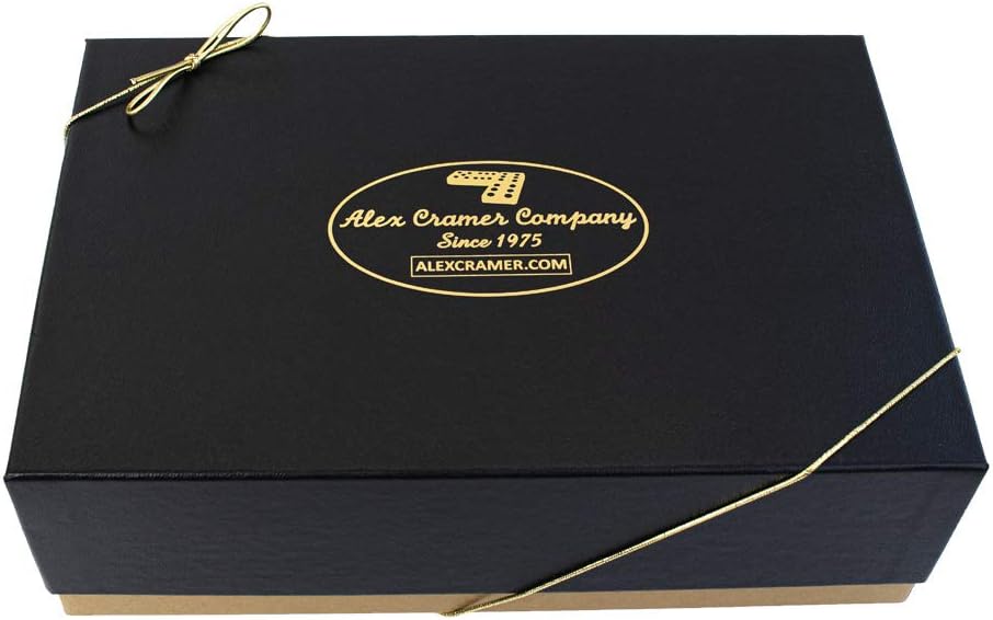 Club Alex Luxury Domino Set with Handcrafted Walnut-Framed Beechwood Case & Cribbage / Counter Top - Tournament Quality 28 Double-Six Dominoes (Domino Set with Personalized Brass Plate)