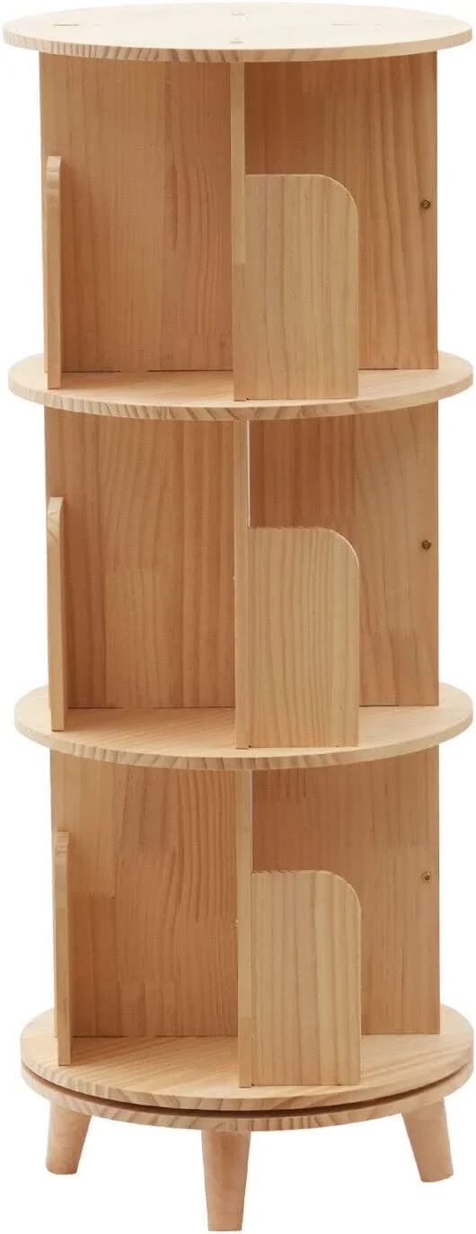 Fichiouy Wood 3 Tier Floor Standing 360 Rotating Bookshelf for Bedroom Living Room Office - Curated Treasures Market