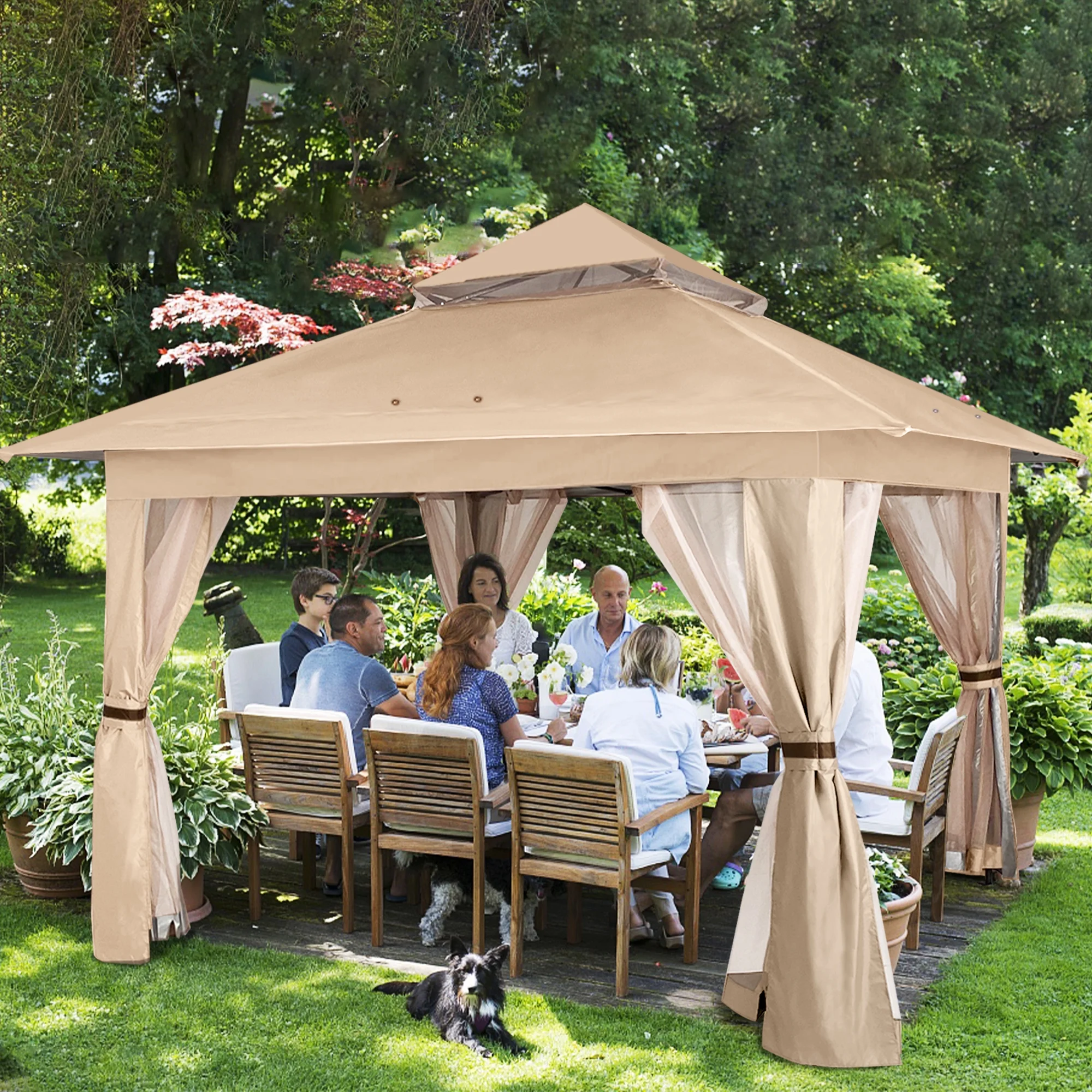ABCCANOPY 13'x13' Gazebo Tent Outdoor Pop up Gazebo Canopy Shelter with Mosquito Netting, Khaki
