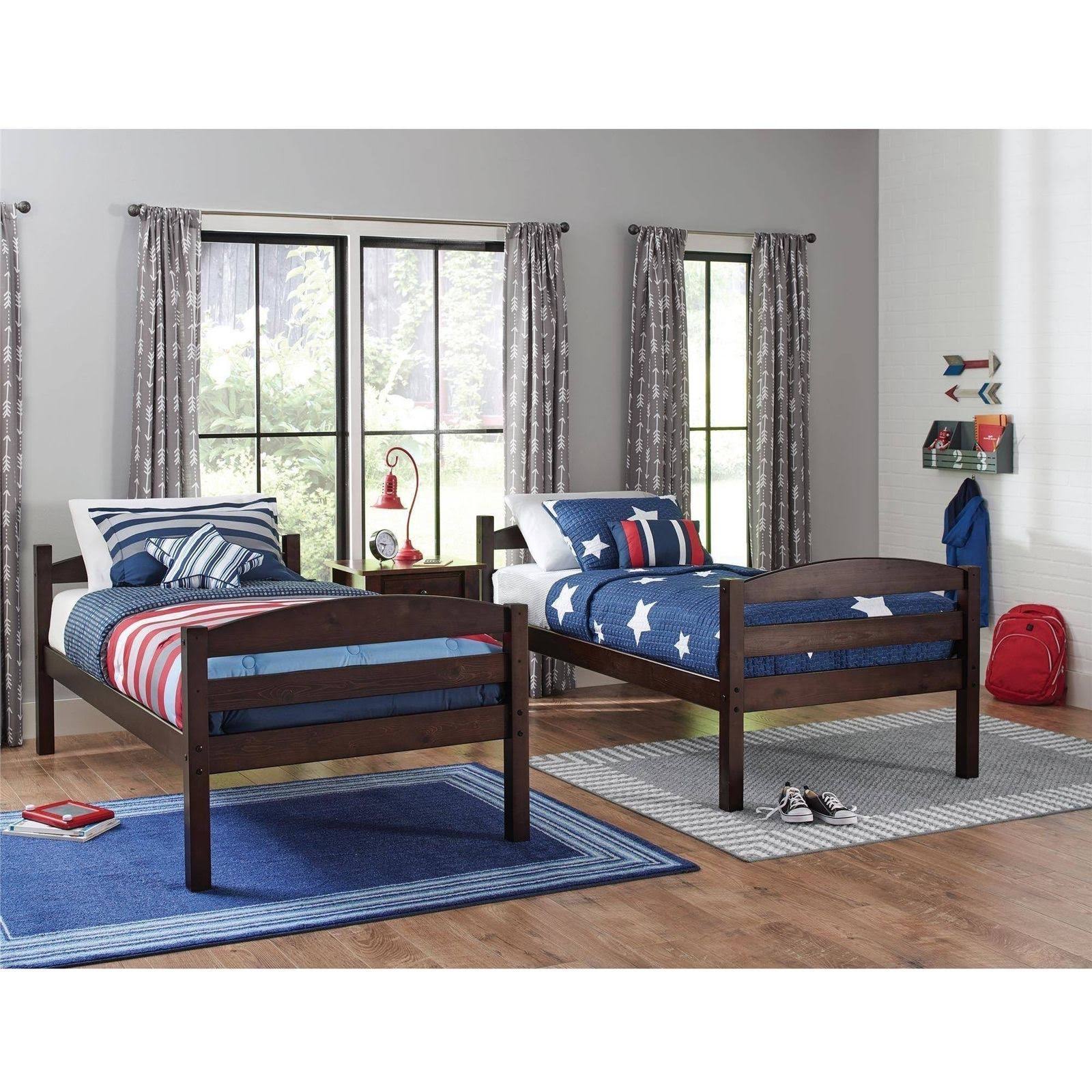 Mainstays Twin Over Twin Wood Bunk Bed, Walnut