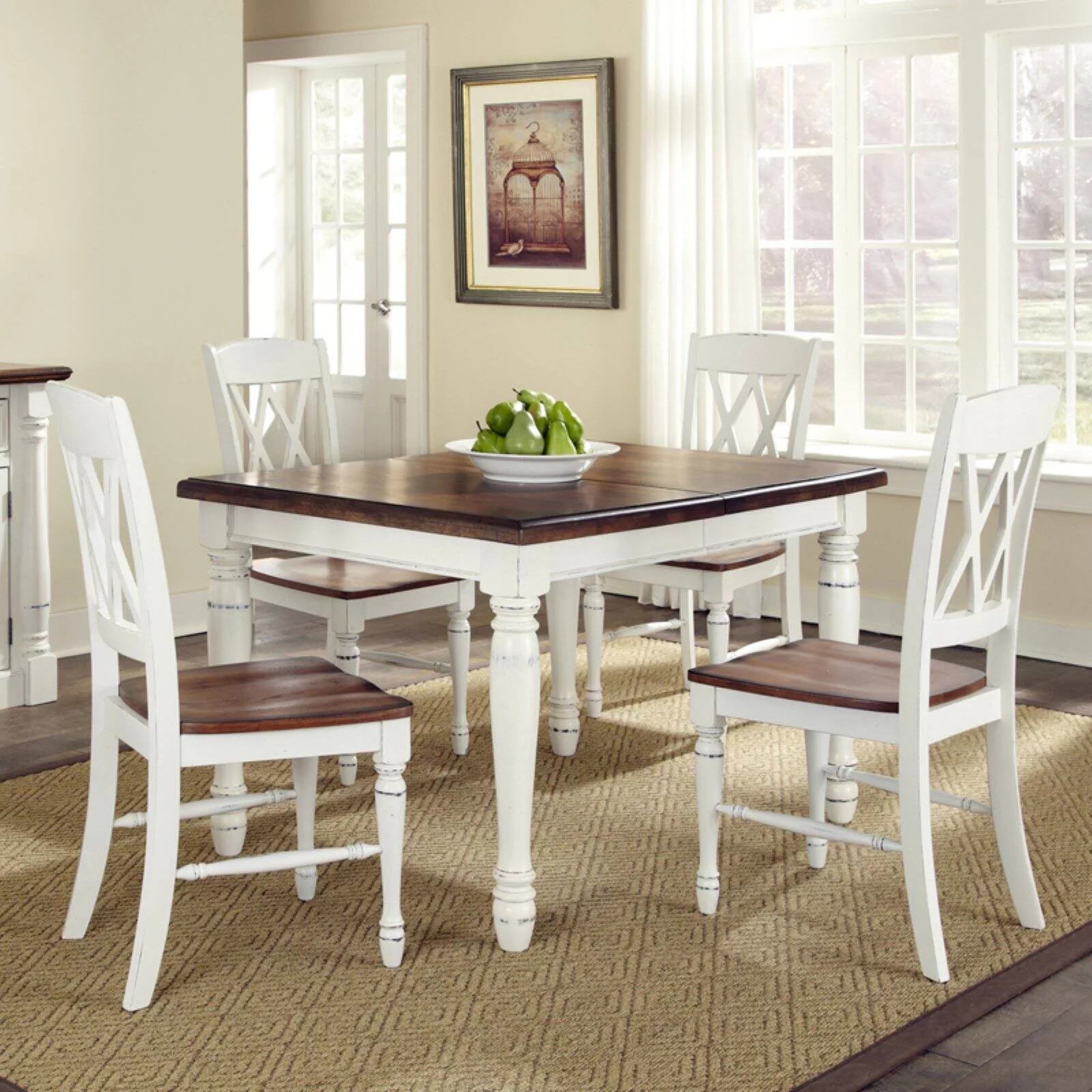 Homestyles Monarch 5- Piece Dining Table with 4 Double X-Back Chair Set (Includes an 18" Leaf for Extension)