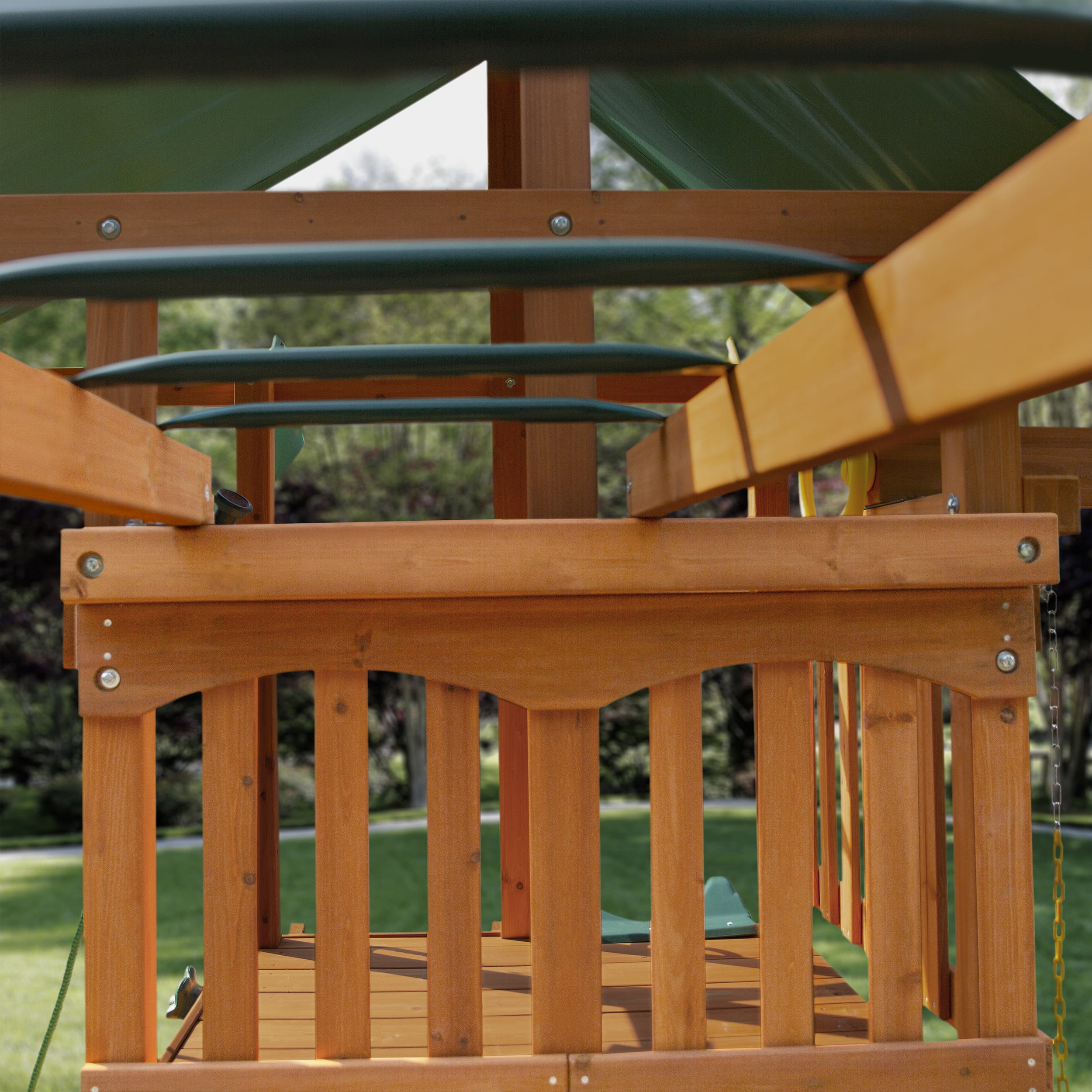Gorilla Playsets Avalon Swing Set with Vinyl Canopy, Monkey Bars, Climbing Wall and Wave Slide, Amber