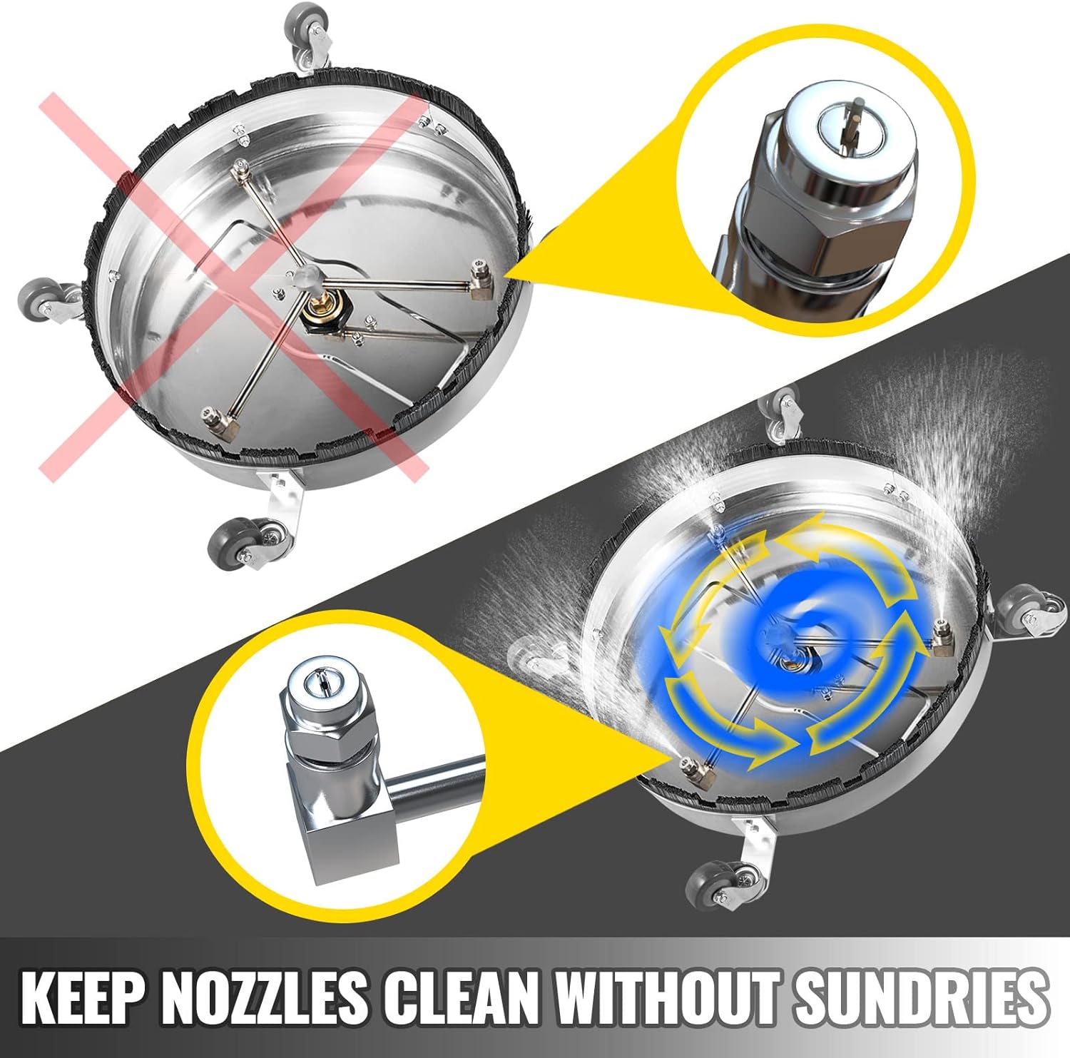Happybuy Surface Cleaner 18 inch Flat Surface Cleaner for Pressure Washer 4000psi Pressure with 3/8 Quick Connector Surface Cleaner W/ Casters 10.5GPM Stainless Steel Rotating Rod & 3 Nozzle for Patio