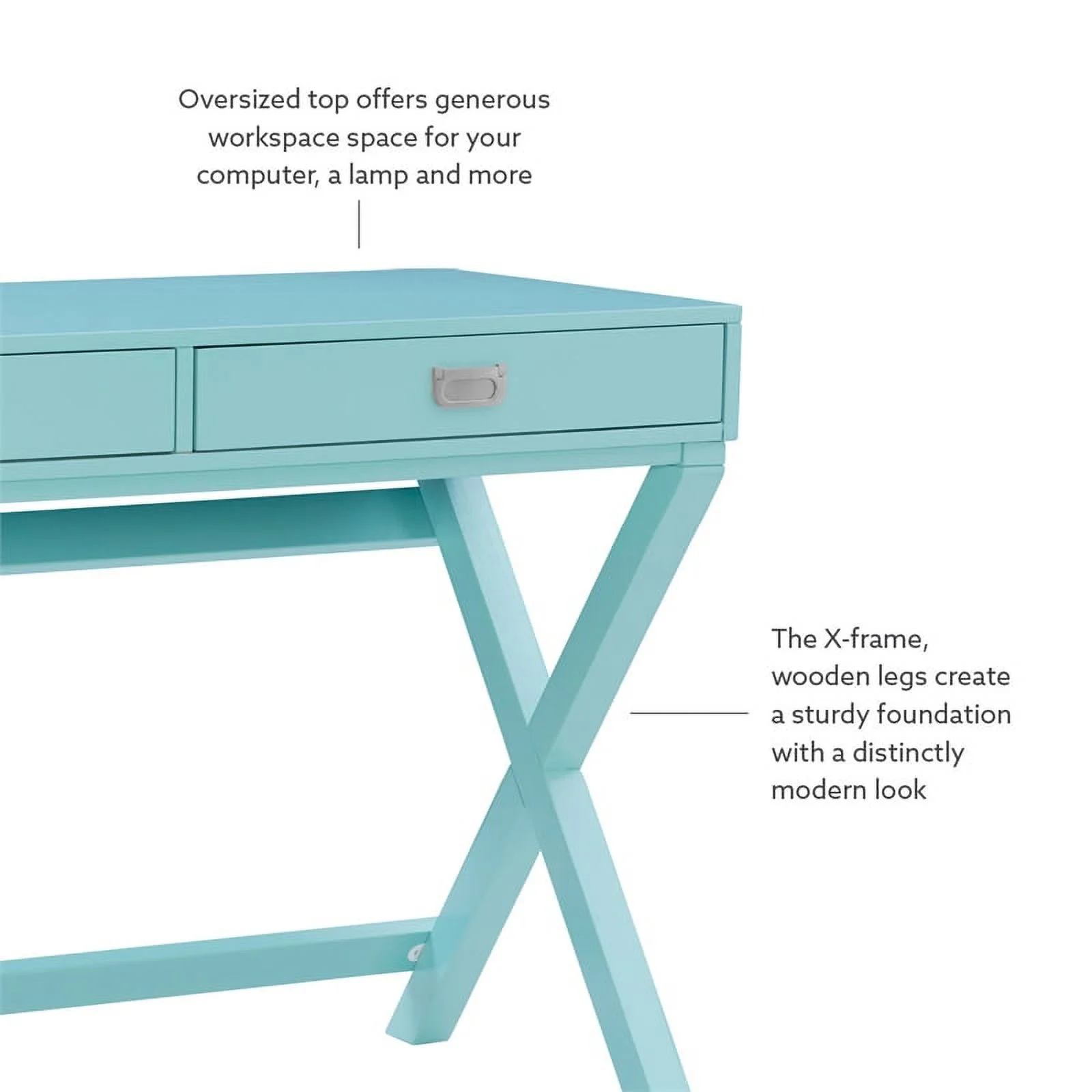 Linon Peggy Wood Two Drawer Writing Desk in Blue