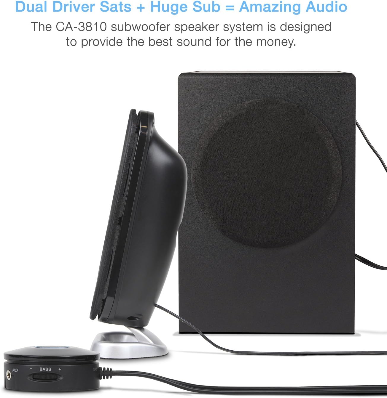 Cyber Acoustics High Power 2.1 Subwoofer Speaker System with 80W of Power – Perfect for Gaming, Movies, Music, and Multimedia Sound Solutions (CA-3810)