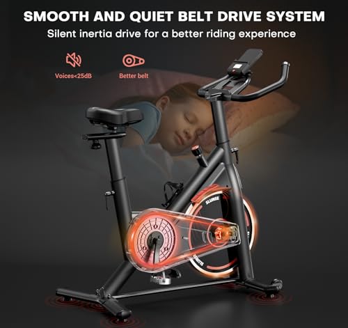 Exercise Bike, Adjustable Magnetic Resistance Stationary Bikes for Home with App Compatible, Quiet Indoor Cycling Bike with 350lbs Weight Capacity Comfortable Seat, Digital Monitor & Phone Mount