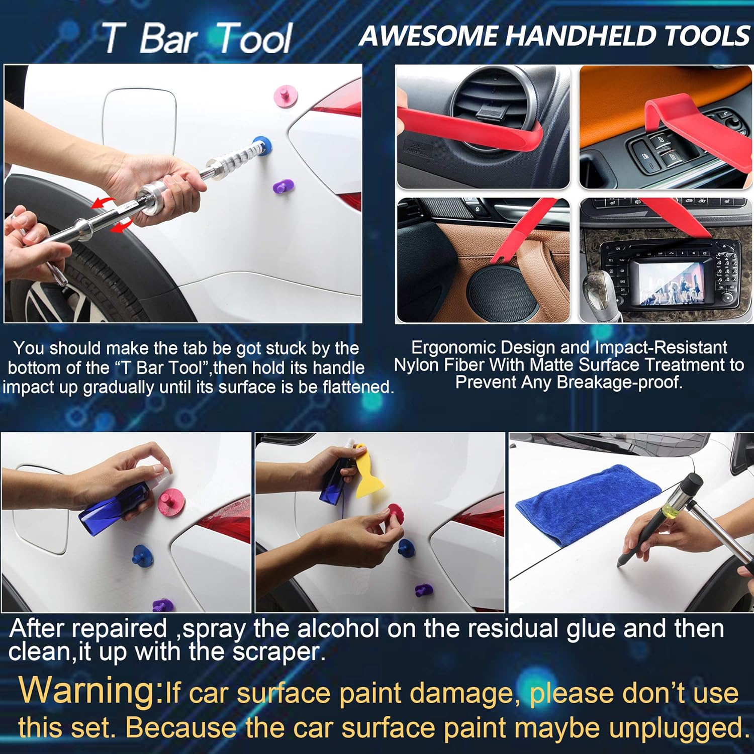 Anyyion 88pcs Paintless Dent Repair Kits, Car Body Dent Repair Tools Auto Dent Puller Kit Car Body Dent Repair Tools Car Body Repair Kit Hail dent Removal kit