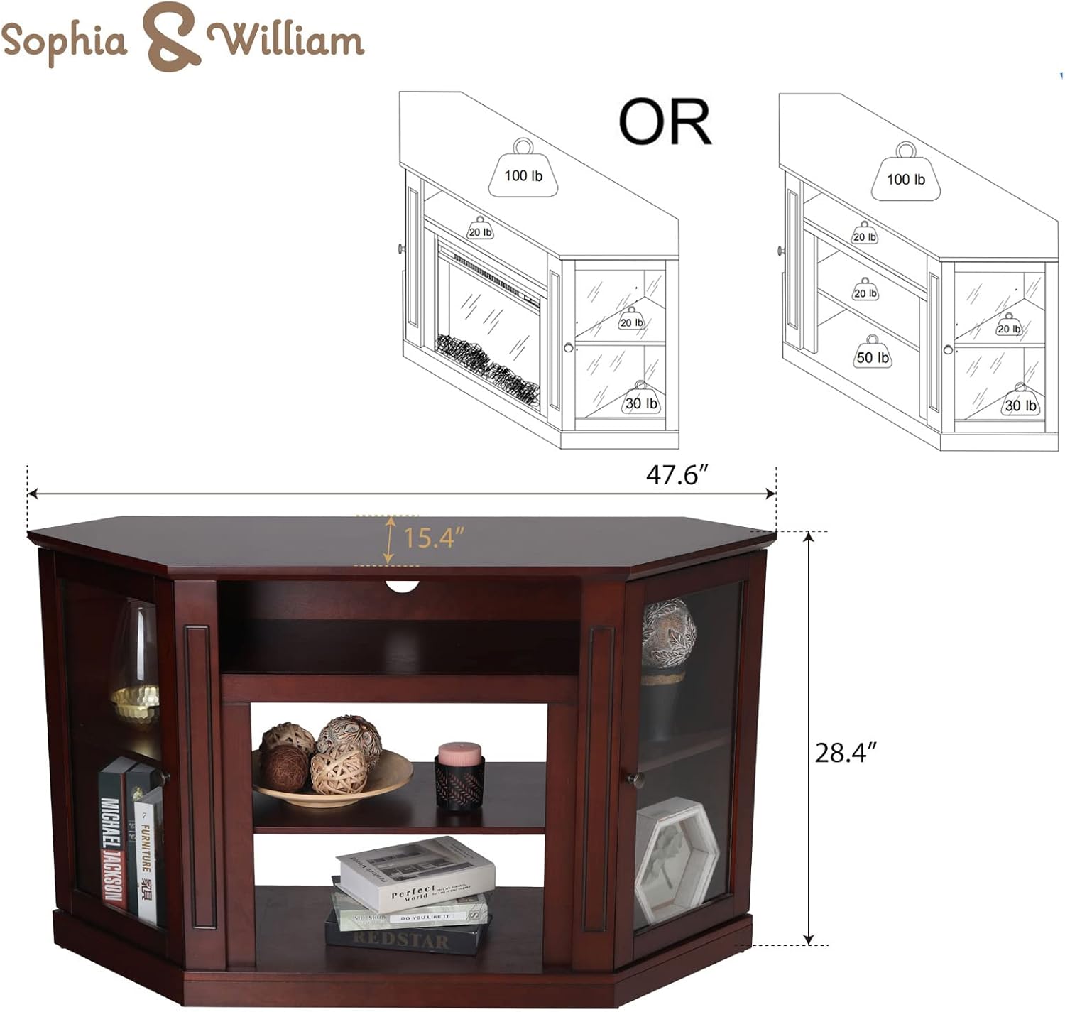 Sophia & William Farmhouse Electric Fireplace TV Stand for TV's Up to 65, Accent Decorative Barn Door Storage Cabinet Chest with 23 Insert Fireplace for Living Room Bedroom Home Office, Burlywood