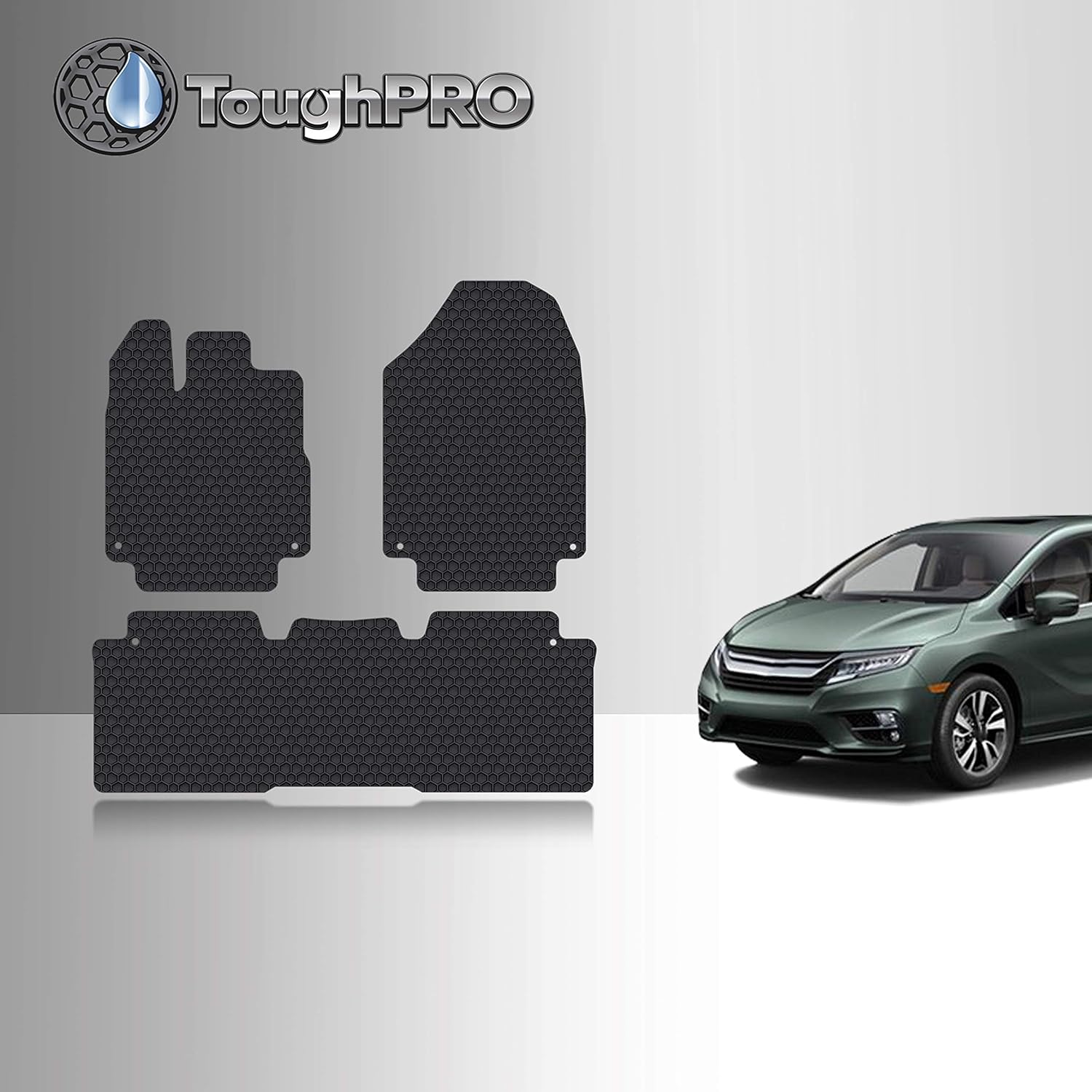 TOUGHPRO Floor Mats Accessories 1st + 2nd + 3rd Row + Cargo Mats Accessories Compatible with Honda Odyssey (8 Seater) All Weather Heavy Duty Black Rubber 2011 2012 2013 2014 2015 2016 2017