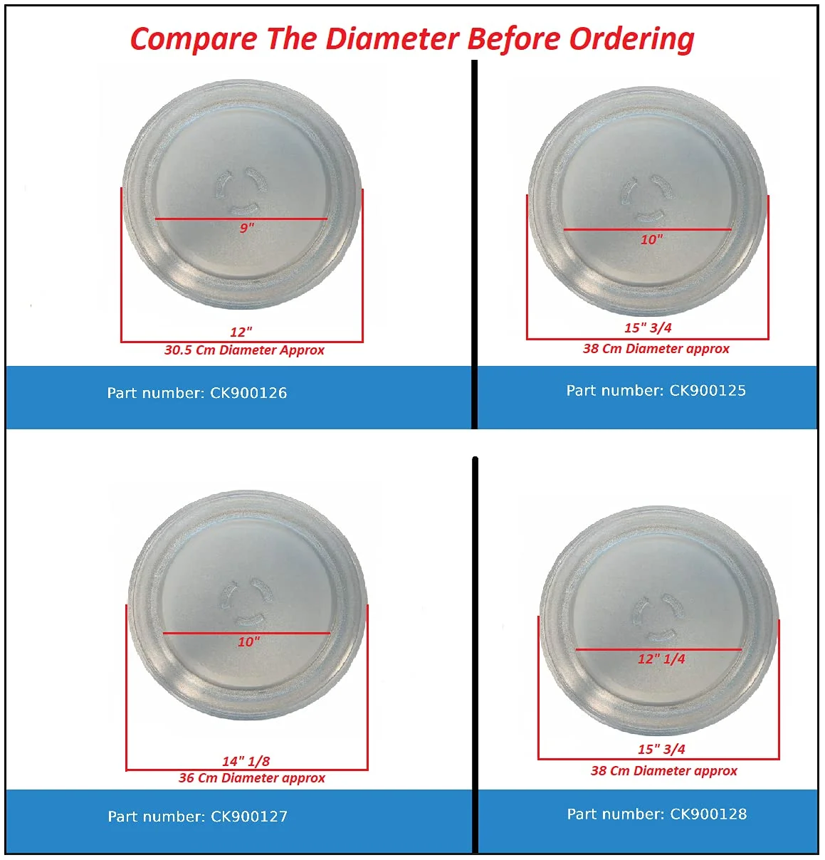 GlobPro W10113773 Microwave Glass Turntable Tray 15"  Diameter Approx. Replacement for and Compatible with Samsung Kenmore Heavy Duty