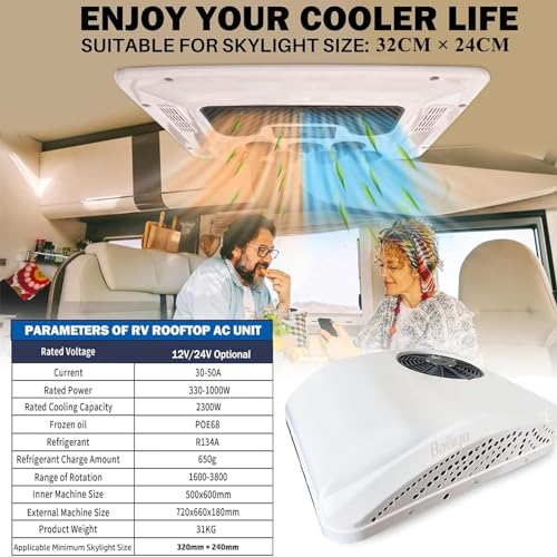 RV Air Conditioner with Heat 12V Universal Rooftop Ac Unit Rv Air Conditioner Heater Combo, 8500BTU Quiet 12 Volt Camper A/C Unit, 2 In 1 Heating & Cooling Mode For Car, Truck, Trailer, Boat, Caravan