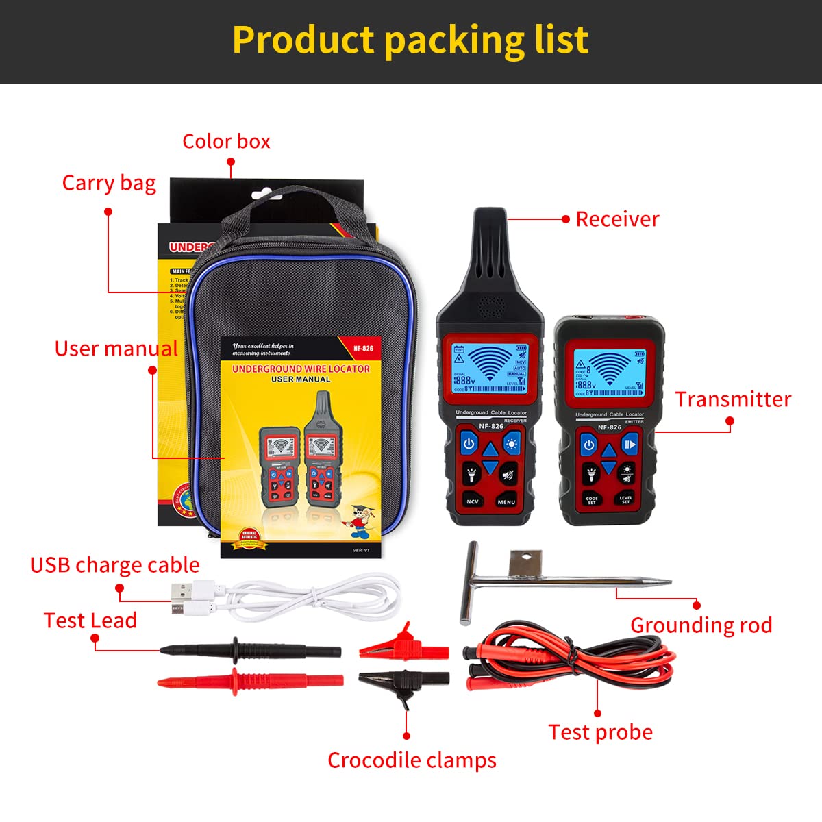 Underground Cable Tester, Wire Tester Portable Locator Wire Tracker , Detecting Wall and Underground Cables, Electrical Lines, Gas and Water Supply Pipeline Path Pack of 2