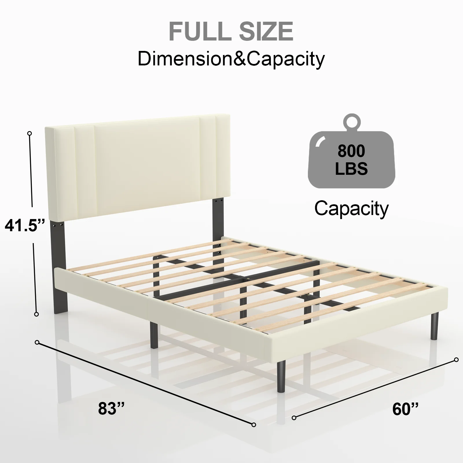Full Bed Frame,HAIIDE Full Size Platform Bed Frame with Fabric Upholstered Headboard,No Box Spring Needed,Beige