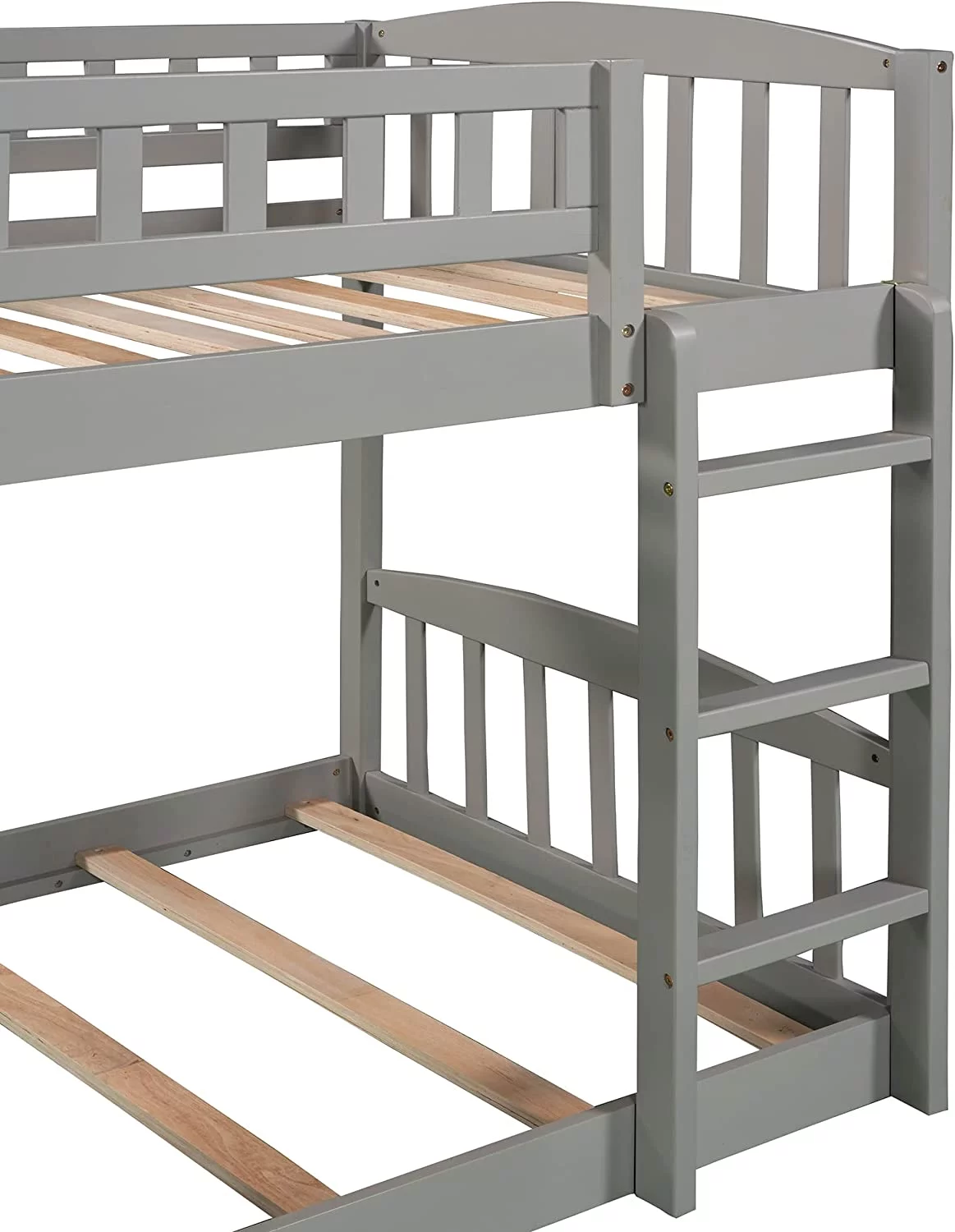 Kids Bunk Bed Over , Wooden Bunk Bed With Slide And Guardrail, Floor Bunk Bed With Stairway/Two Drawers/Handrail, Space-Saving Bedroom Dormitory Furniture (Gray)