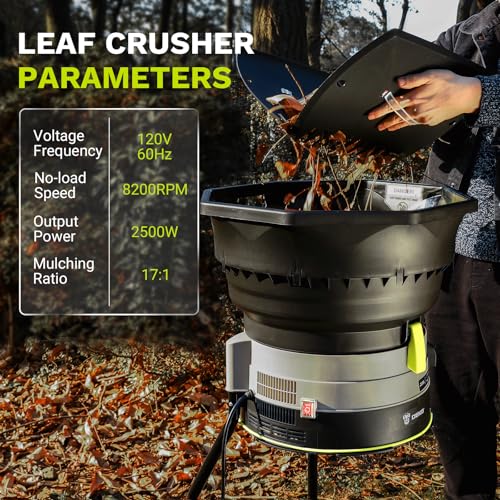 Electric Leaf Mulcher/Shredder: DEKOPRO 13-Amp 8200RPM Motor for 17:1 Reduction Ratio, Adjustable Control Dia with Leaf Scoops Spade and 20 Cutting Lines