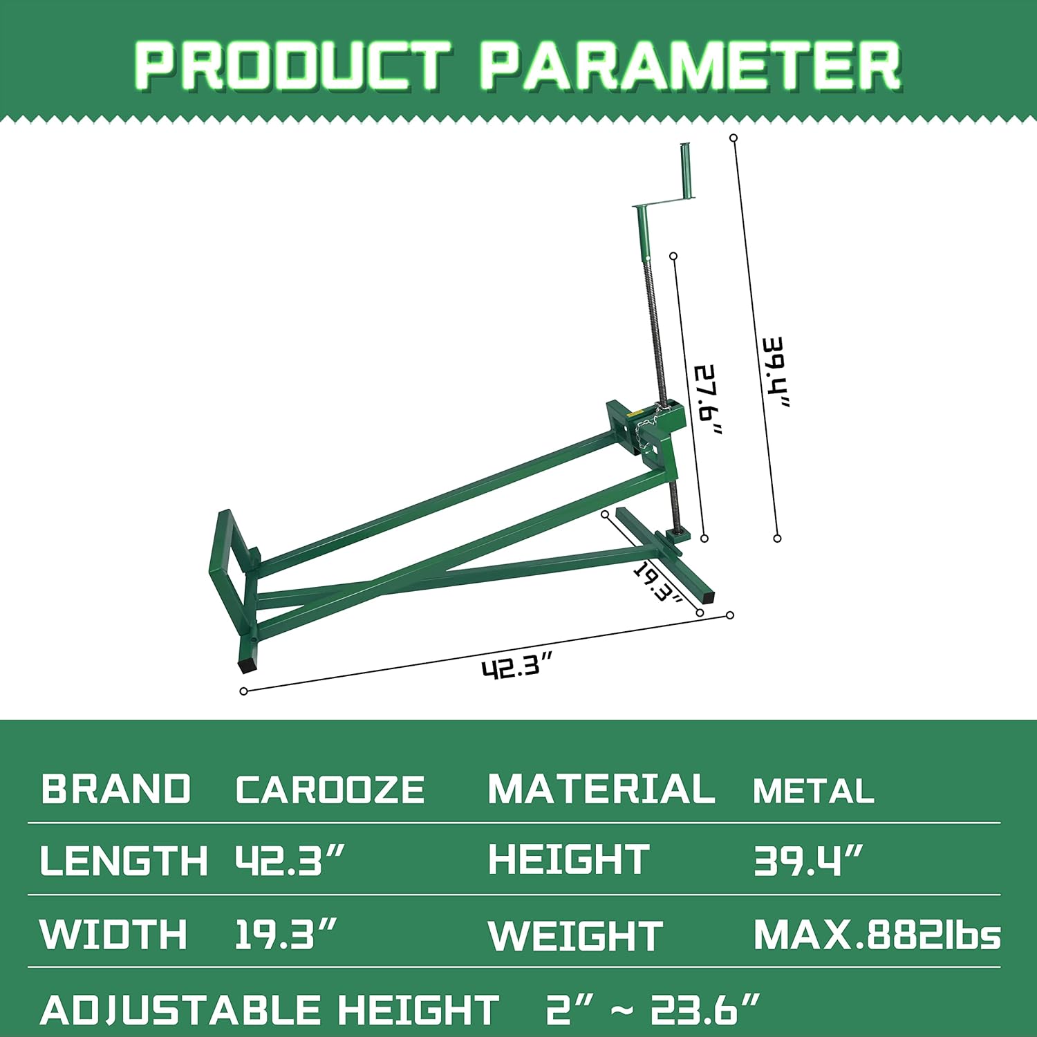 CAROOZE Lawn Mower Jack Lift Heavy Duty Tractor Wheel Lifting Tool Garden High Duty Holder Loading Capacity up to 300lbs Green Steel