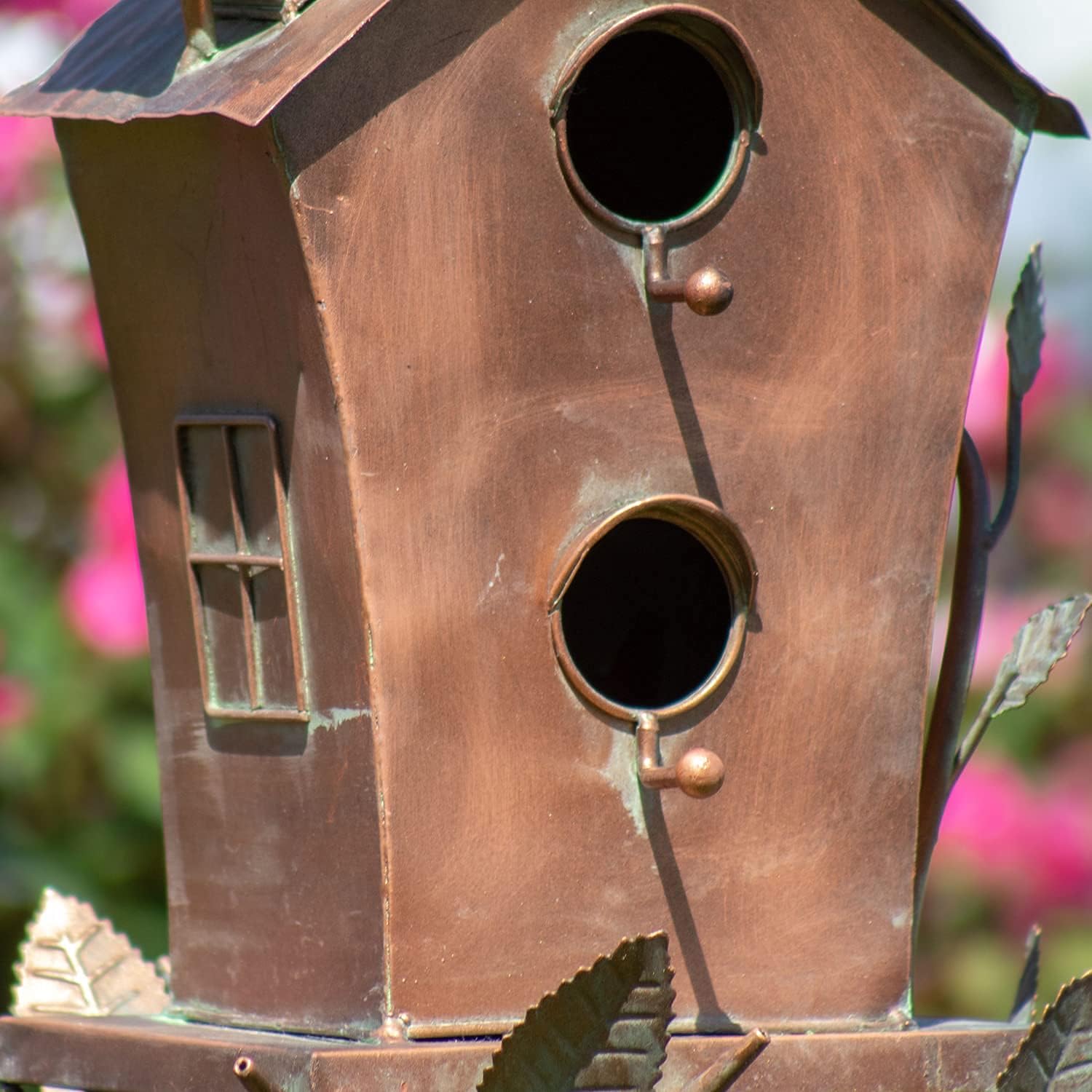 Zaer Ltd. Large Copper Colored Multi-Birdhouse Stakes, Room for 4 Bird Families in Each (Castle Home)