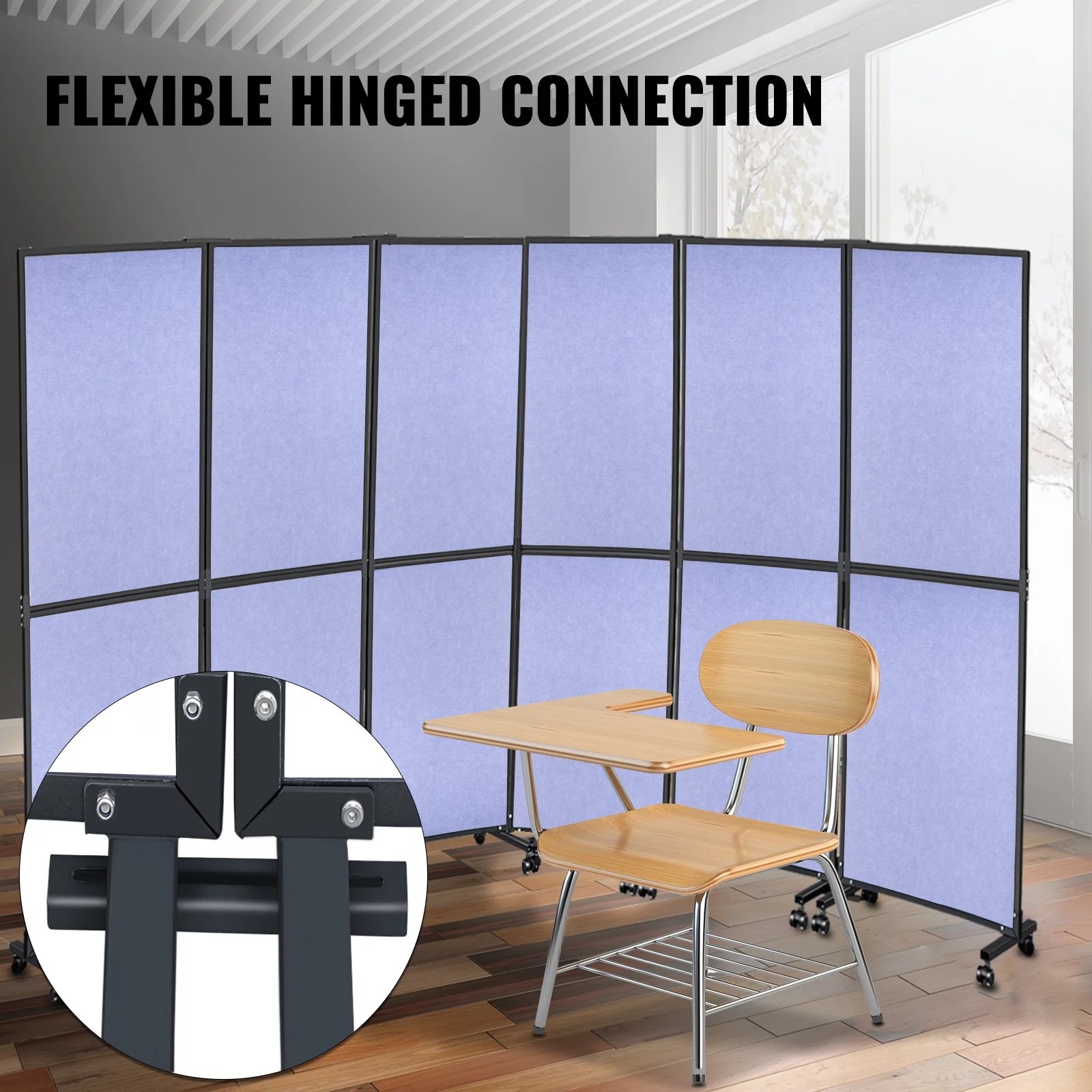VEVORbrand Office Partition 72" x 66" Room Divider 3 Pack Office Divider Wall Blue Office Dividers Partition Wall Polyester & 45 Steel Cubicle Wall Reduce Noise and Visual Distractions