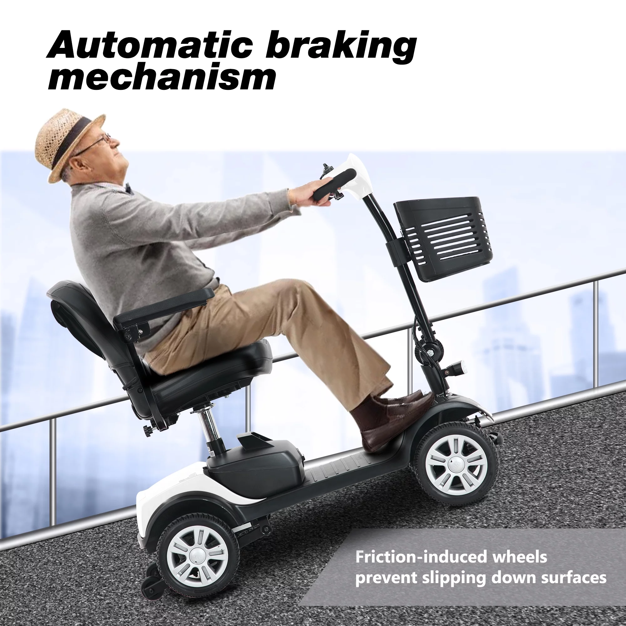 Travel Mobility Scooter, Heavy Duty Electric Scooters with 4 Anti-Tip Wheels, Compact Lightweight Mobility Scooters for Senior Adults Elderly, Foldable Mobility Scooter, Holds 300lbs, Purple