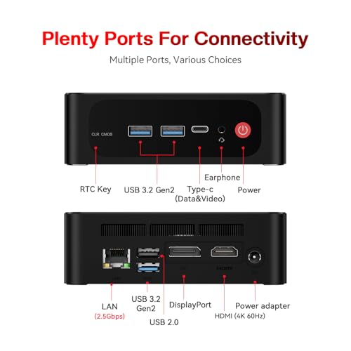 Beelink Mini PC EQR5 5825U AMD Ryzen 7 Processor(8C/16T, up to 4.5GHz), Micro Computer 16GB DDR4 500GB SSD Built-in PSU, Mini Computers Dual HDMI/4K 60Hz/WiFi6/BT5.2 Home/Office/HTPC