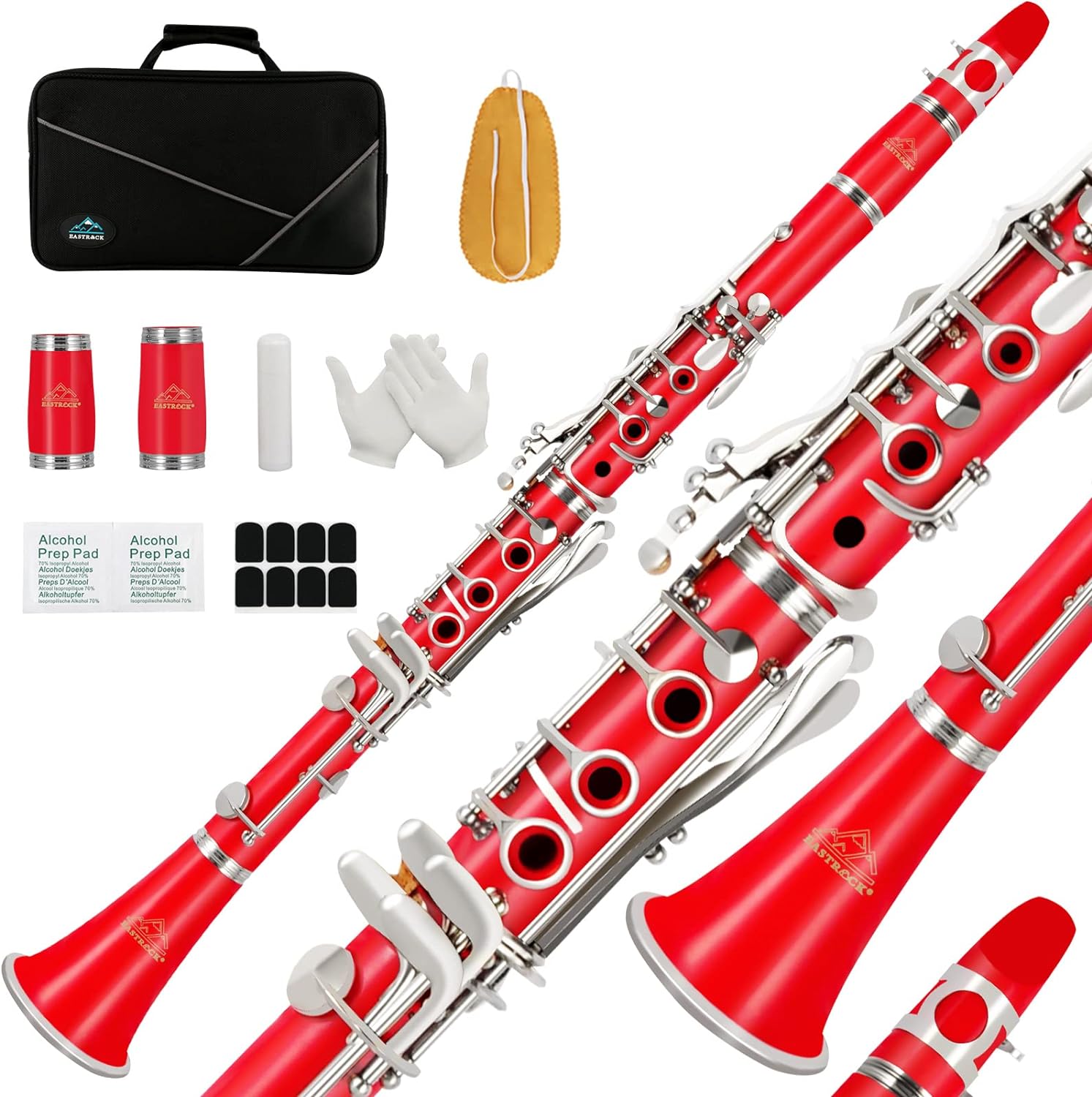 EASTROCK Clarinet Bb Flat 17 Nickel Keys Blue Clarinet for Student Beginner with 2 Barrels Hard Case and Clarinet Cleaning Kit