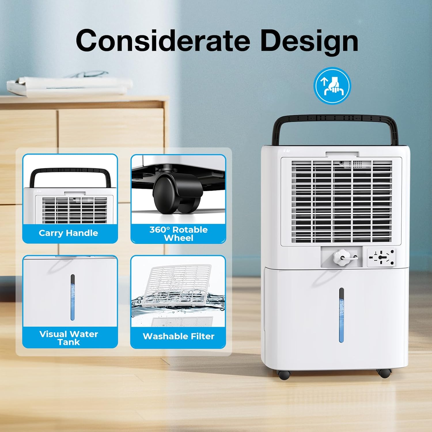 5000 Sq.ft Dehumidifier for Basement, 52 Pints Dehumidifiers with Drain Hose for Home Large Room Bedroom, Quietly Moisture Removal, Intelligent Humidity Control, 4 Operation Modes, 24H Timer