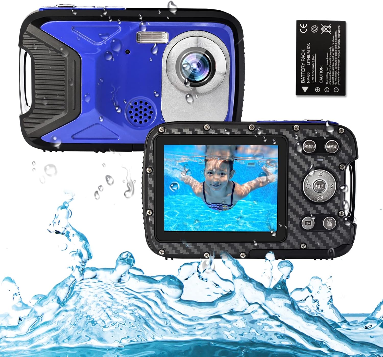 ISHARE Waterproof Camera Underwater 21MP 1080P Waterproof Digital Camera with Flash 2.8 Inch LCD, 16FT Point and Shoot Camera Underwater Cameras for Snorkeling for Teens Kids (Orange) Pack of 2