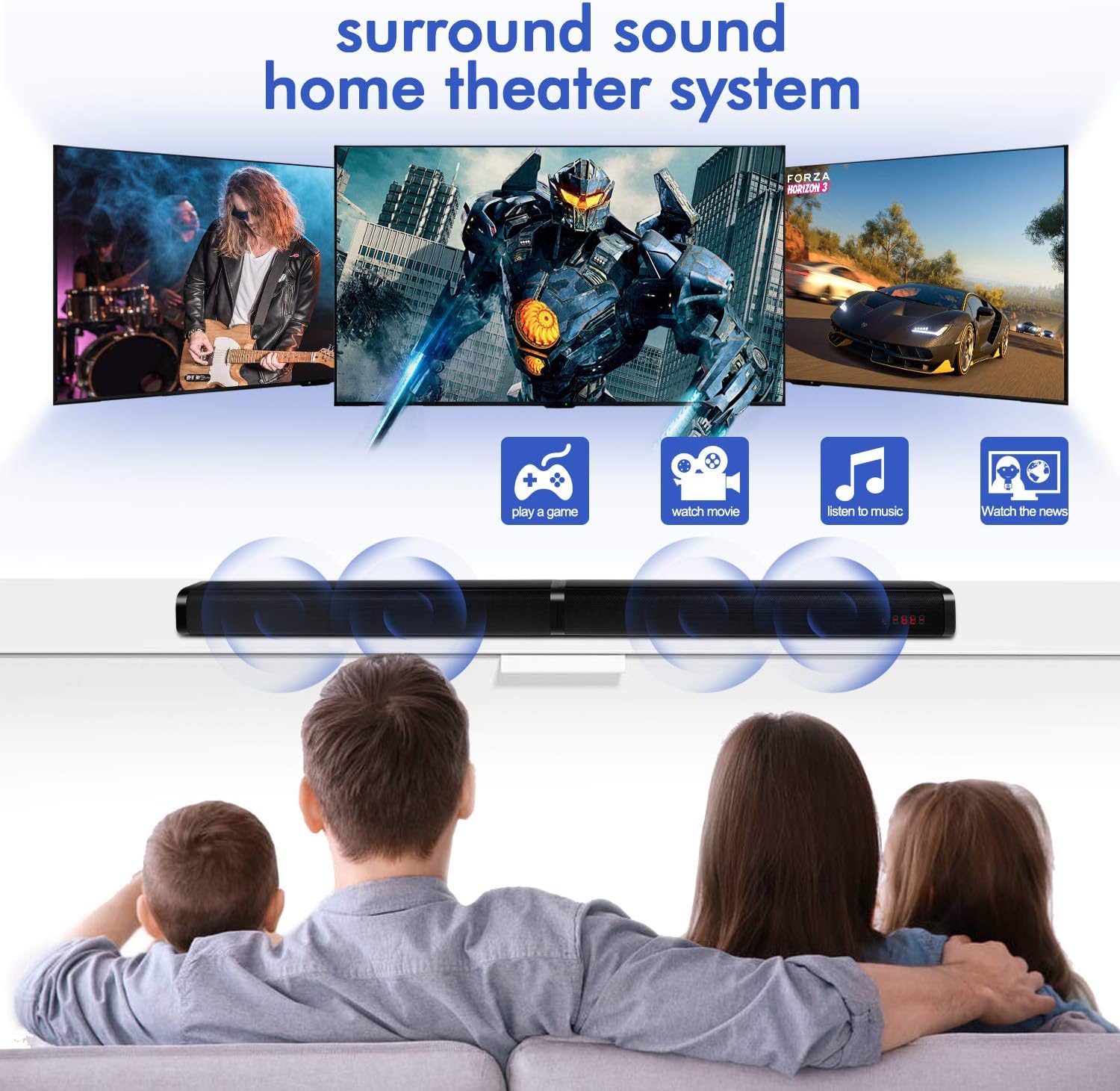 Sound Bars for TV, 2 in 1 Home Theater Surround Sound System soundbar Speaker with 4 Driver Speakers,Remote Control,Wall Mountable,Optical/RCA/AUX/USB/Micro SD Connection Pack of 2
