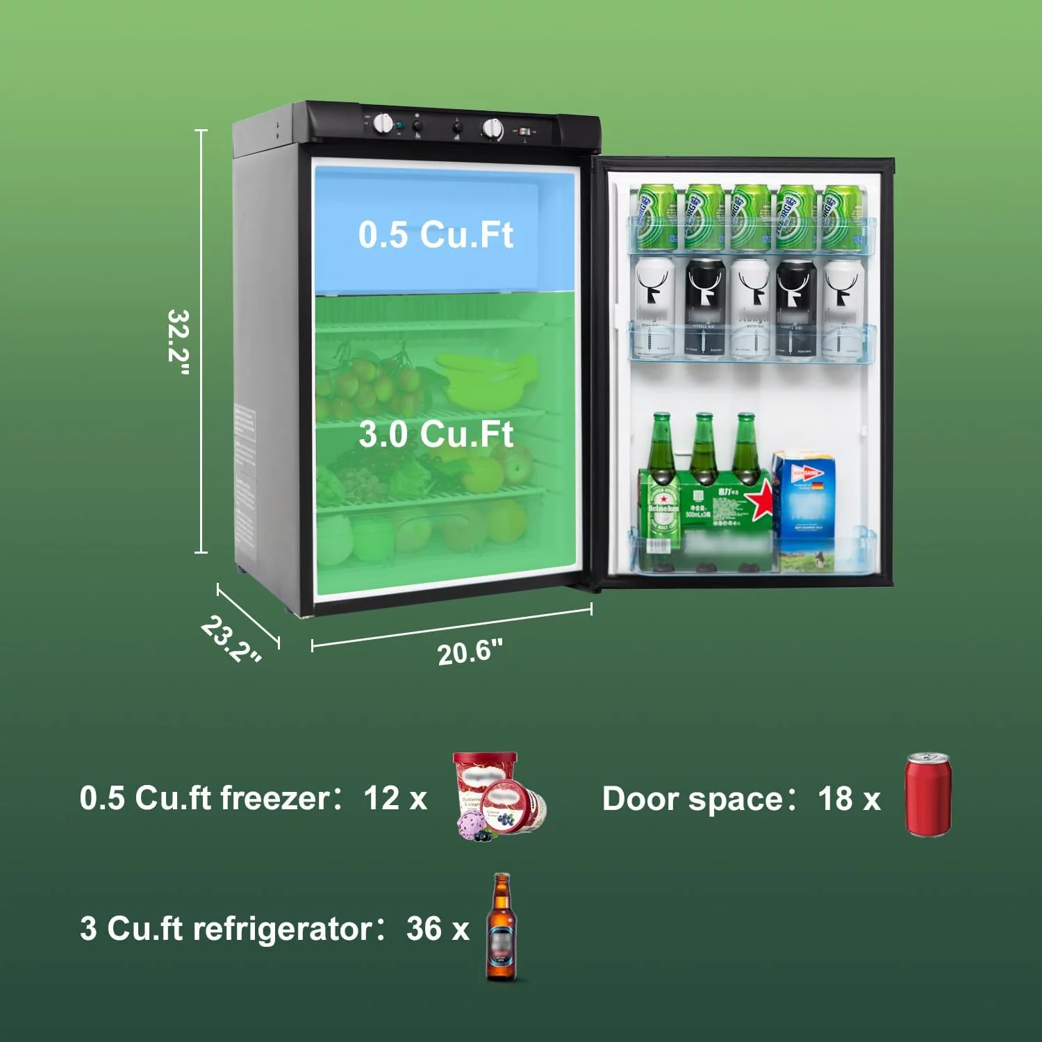 SMAD 3.5 Cu ft 3 Way Fridge, Refrigerator Freezer Combo, 12V/110V/LPG Camping Offgrid RV Travel Cabin Truck Outdoor