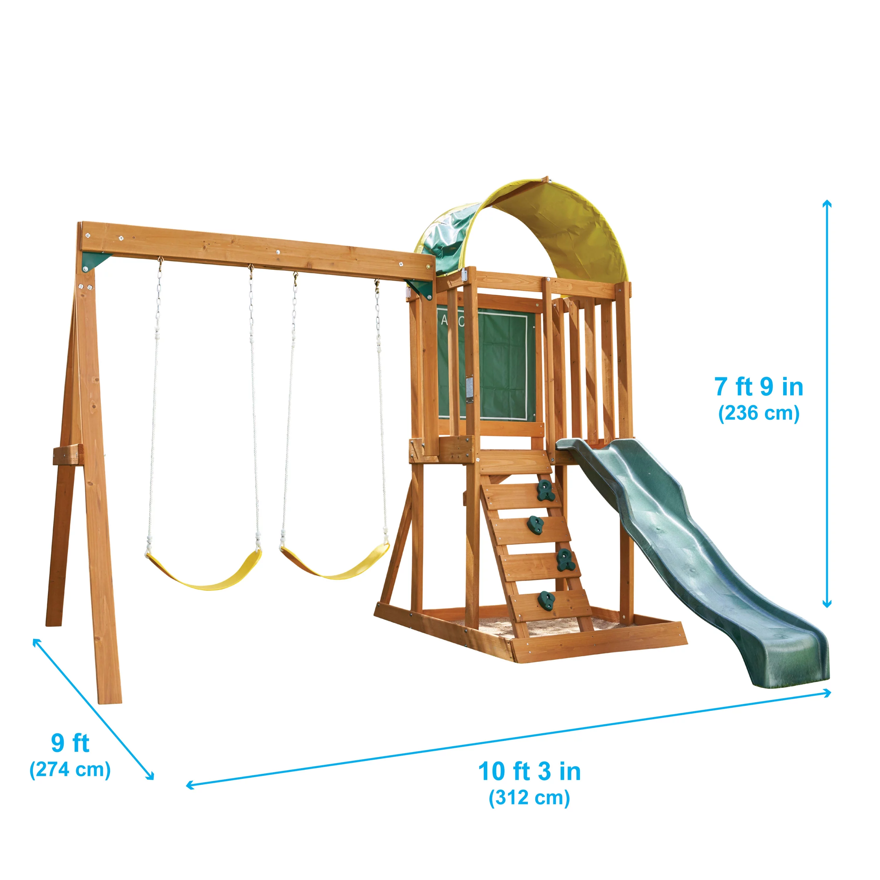 KidKraft Ainsley Wooden Outdoor Swing Set with Slide and Rock Wall