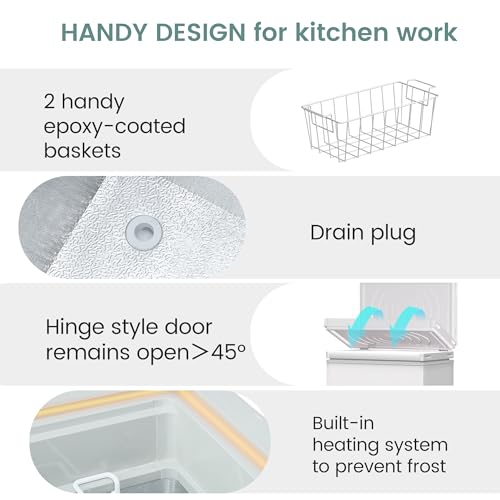 KICHKING Chest Freezer Deep Freezer Adjustable Temperature with Removable Basket Top Open Door Freezer Compact