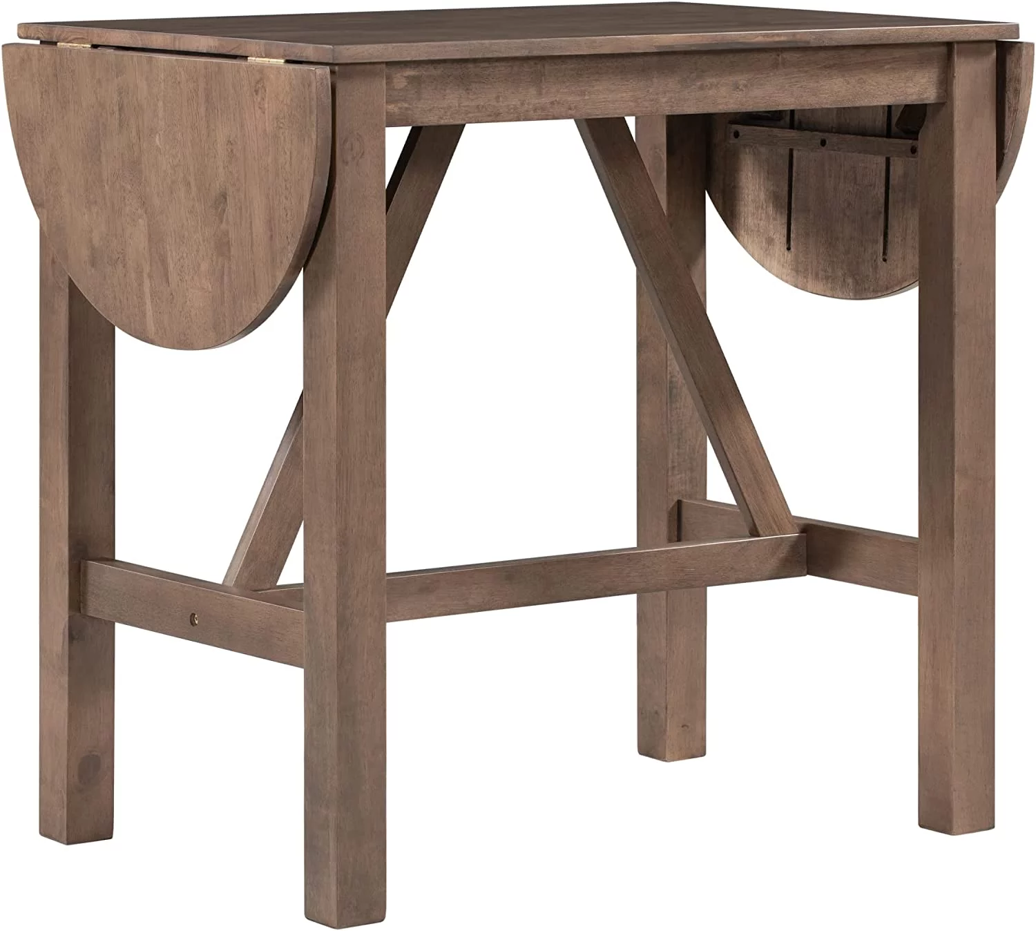 WANHUI 3-Piece Wood Counter Height Dining Table Set, with 2 Upholstered Chairs and Drop Leaf, for Small Space, Dinette, Home Kitchen Breakfast, Bar, Brown