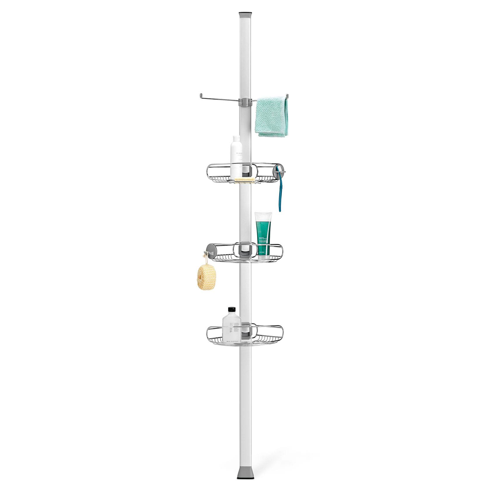 simplehuman 9 ft. Stainless Steel and Anodized Aluminum Tension Pole Shower Caddy, Silver