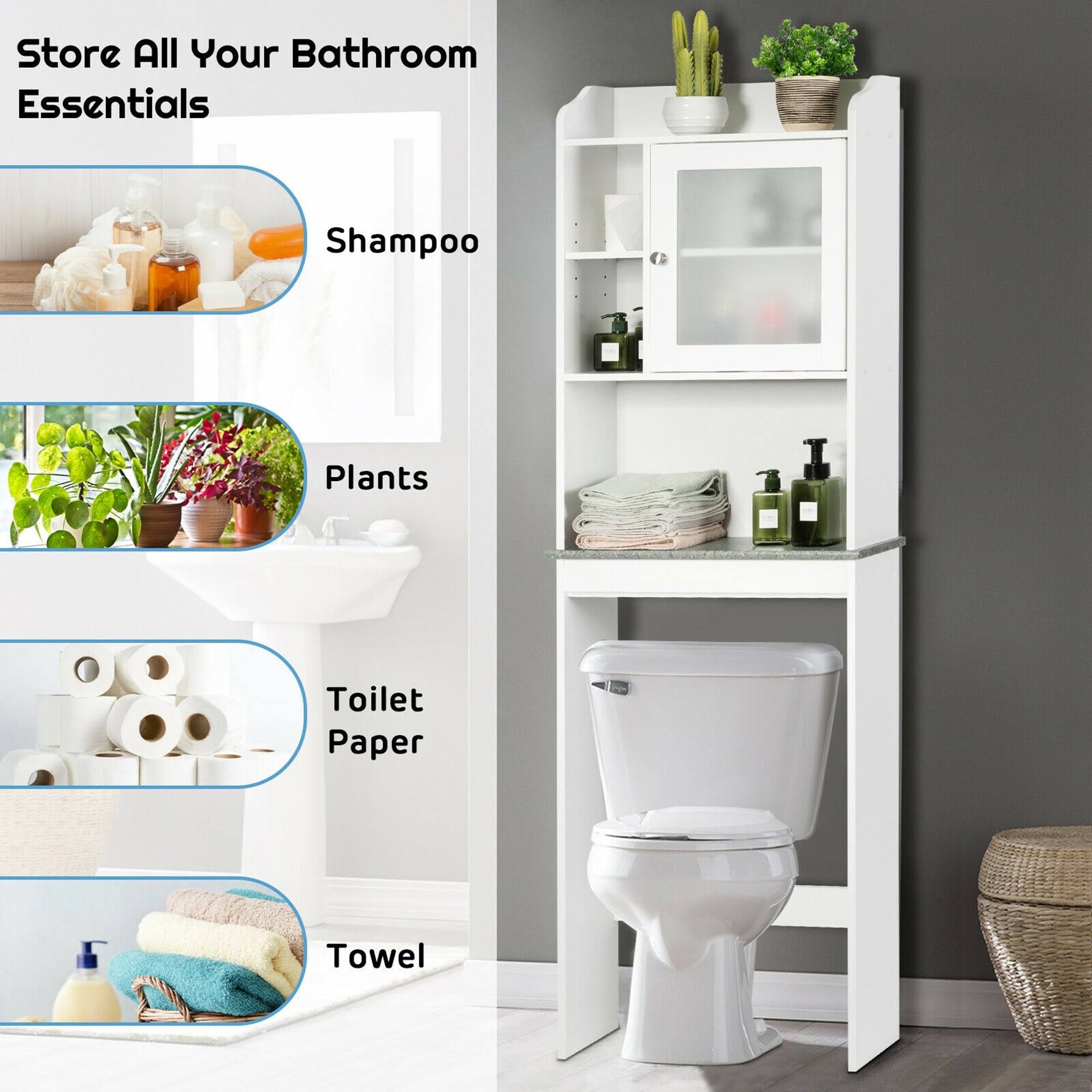 Over The Toilet Shelf Organizer Bathroom Space Saver Storage Cabinet - White
