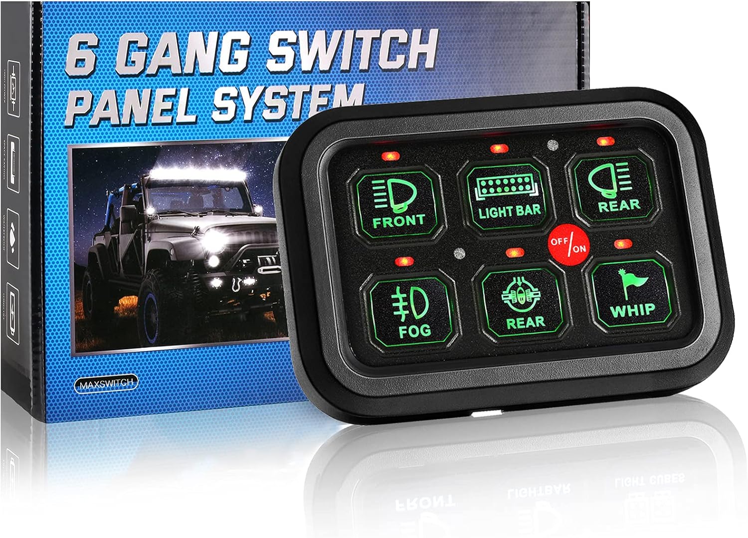6 Gang Switch Panel, Partol LED On-Off Switch Panels Electronic Relay System Circuit Control Box Switch Pod Touch Switch Box Universal for Car Truck ATV UTV Boat Caravan - Green