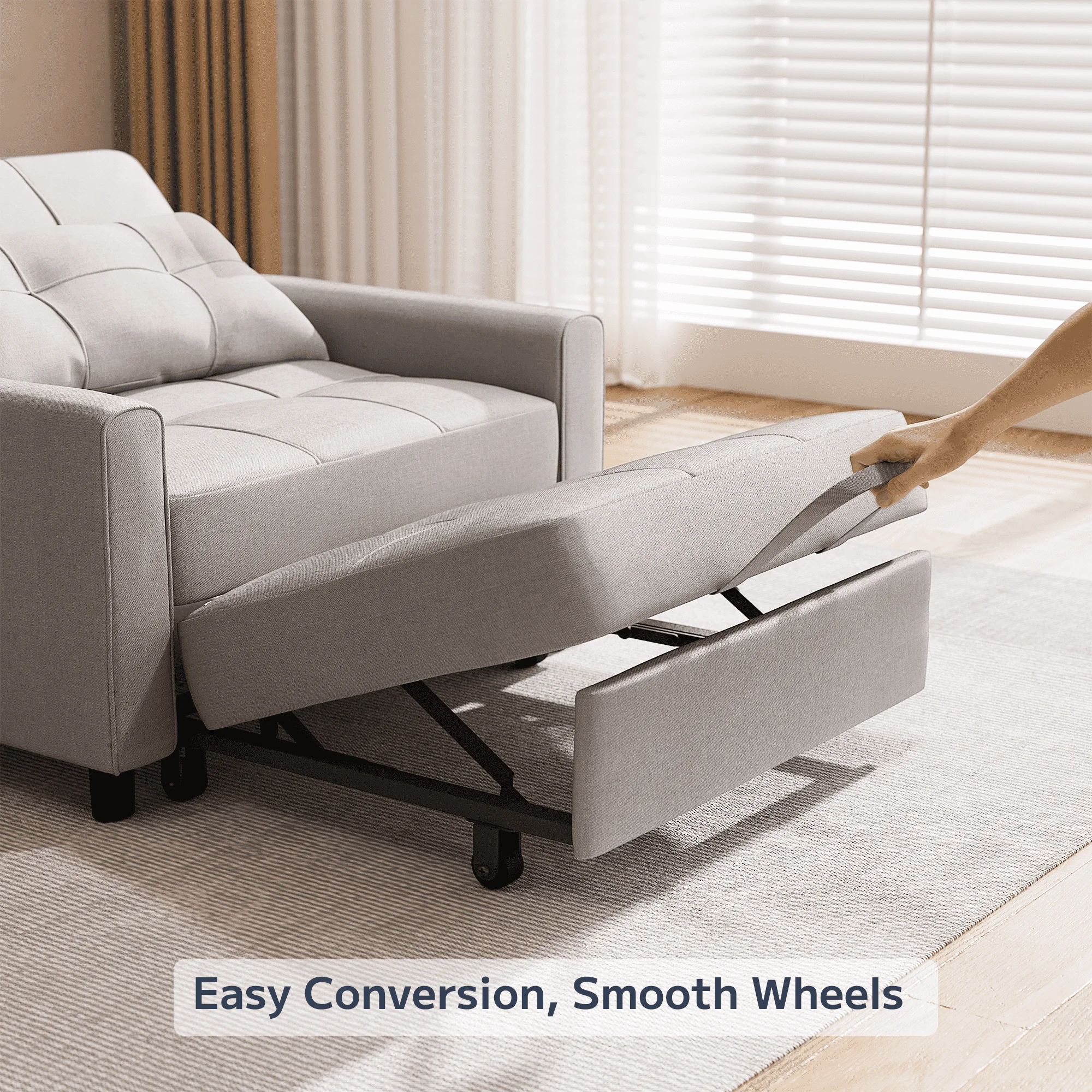 Asofer Sofa Bed Chair, 3 in 1 Convertible Futon Couch Recliner, Sleeper Sofa for Home or Office, Light Gray - Curated Treasures Market