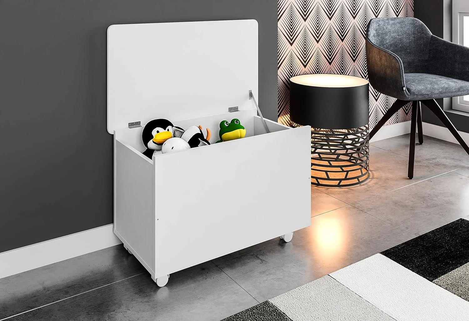 WANHUI - Art in Moveis Chest & Storage Trunk for Blankets, Balls, Shoes, Clothes - Entryway Storage Box with Lid - Premium CARB-Free Engineered Wood - White