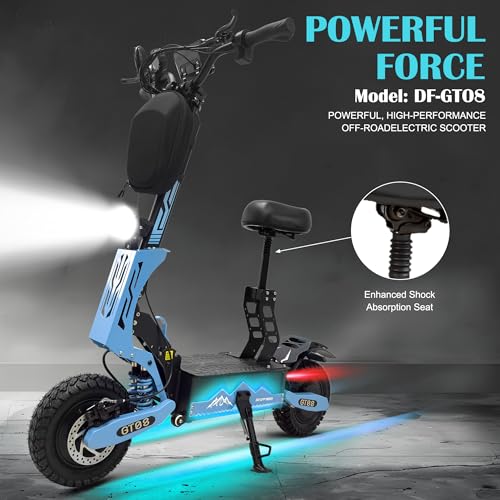 DOF 60V 27AH Electric Scooter for Adults, 5600W Dual Motor Commuter with 50MPH Speed & 40 Miles Range, Dual Brake System, Shock Absorption, 11" Vacuum Off-Road Tires, Folding E-Scooter Detachable Seat