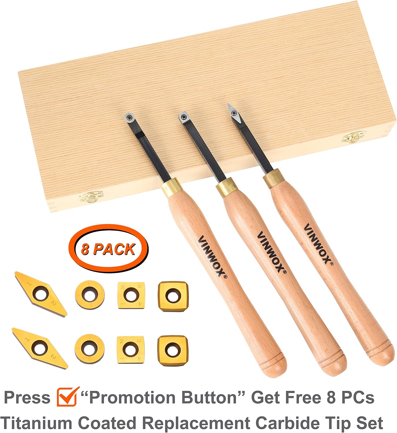 VINWOX 3 PCS Carbide Wood Lathe Turning Tool Set, Carbide Lathe Turning Tool, Carbide Turning Tool, Including Rougher, Finisher, Detailer, Pen Turning tool, Pen Making