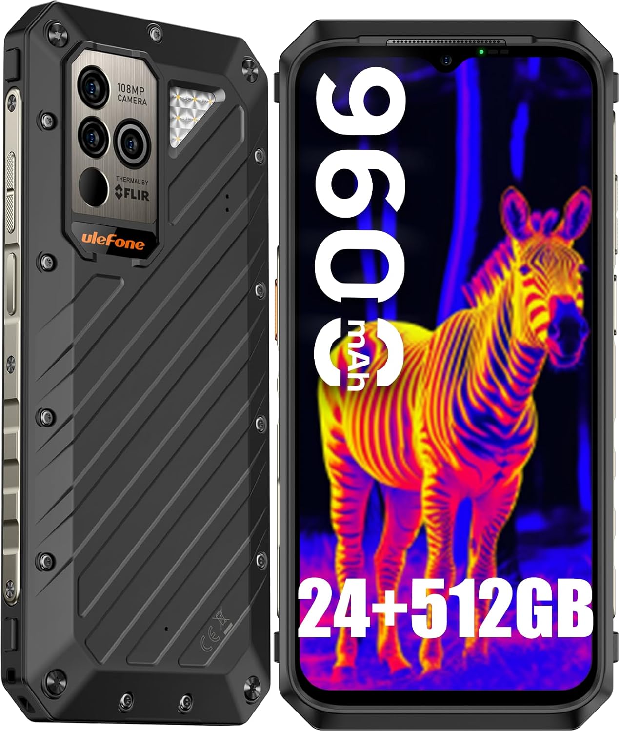 Ulefone Power Armor 18T Ultra 5G Rugged Phones, Thermal Image Camera, 24GB(12+12)+512GB MTK Dimensity 7050, 108MP Camera, 9600mAh, Android 13, uSmart Connector, Wireless Charge Unlocked Phone
