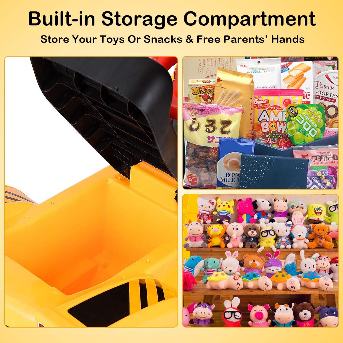 Costzon Kids Ride On Construction Bulldozer, Outdoor Digger Scooper Pulling Cart W/Front Loader Digger Horn Underneath Storage, Children Pretend Play Truck Toy (Yellow)